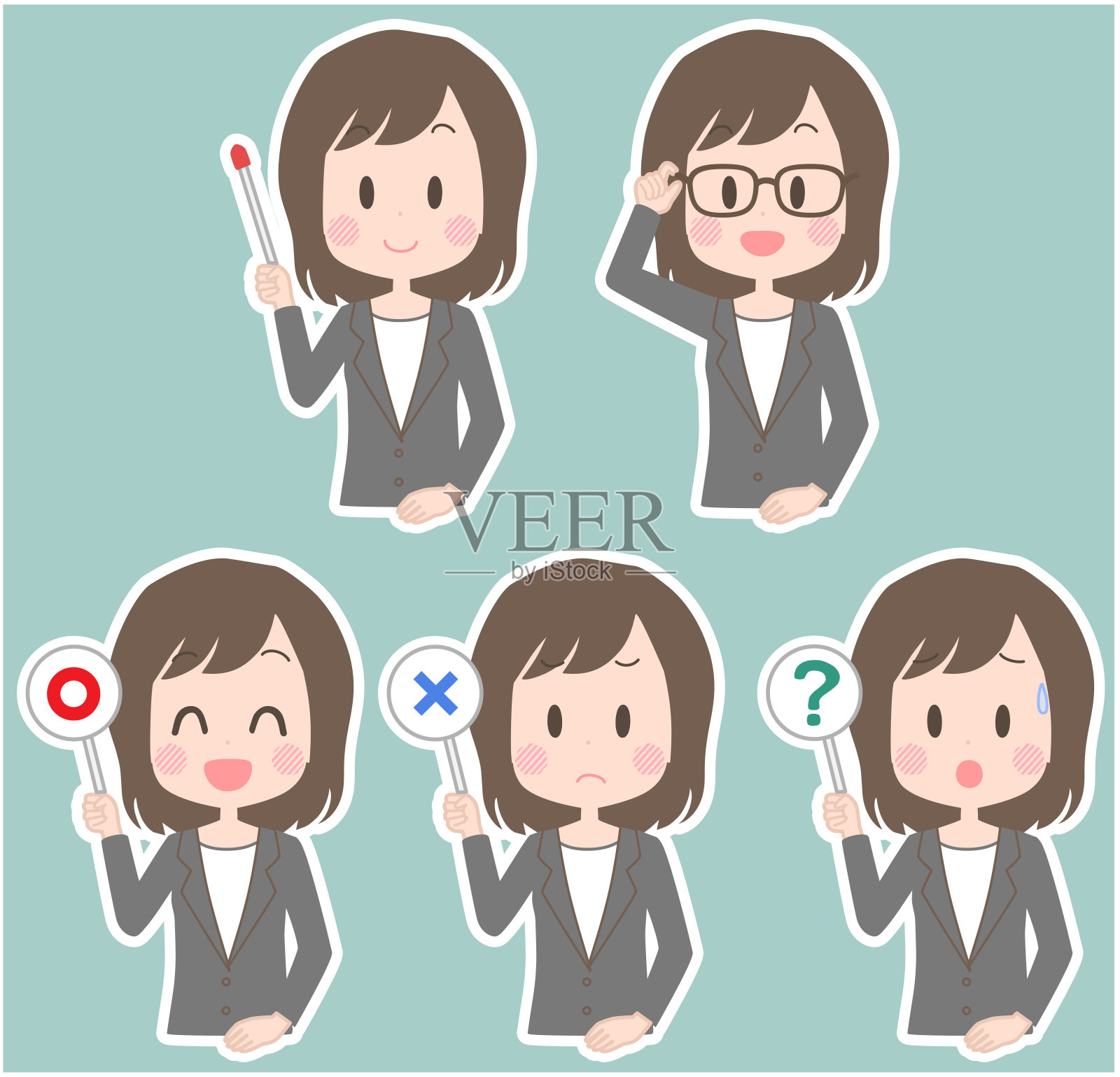 拿着指针的女商人等等插画图片素材