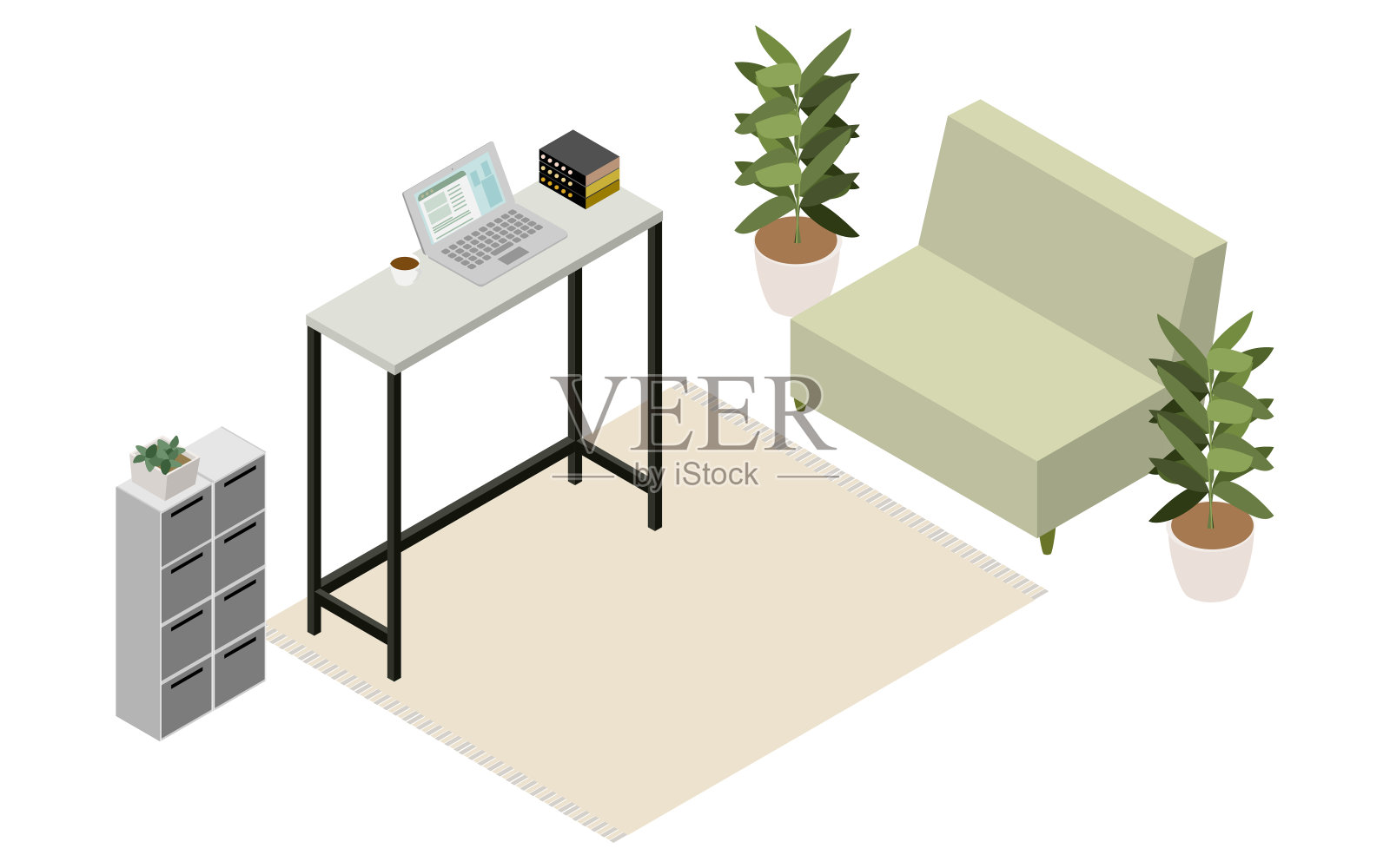 等距的，远程工作者的房间，无人版本插画图片素材
