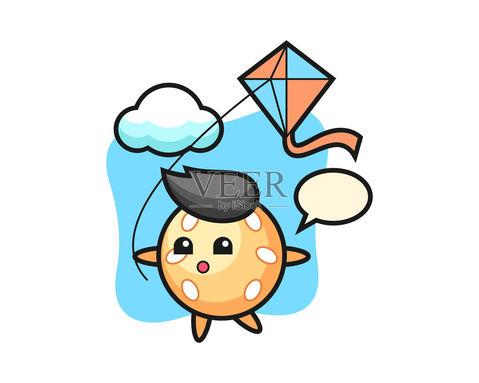 芝麻球卡通正在玩风筝插画图片素材