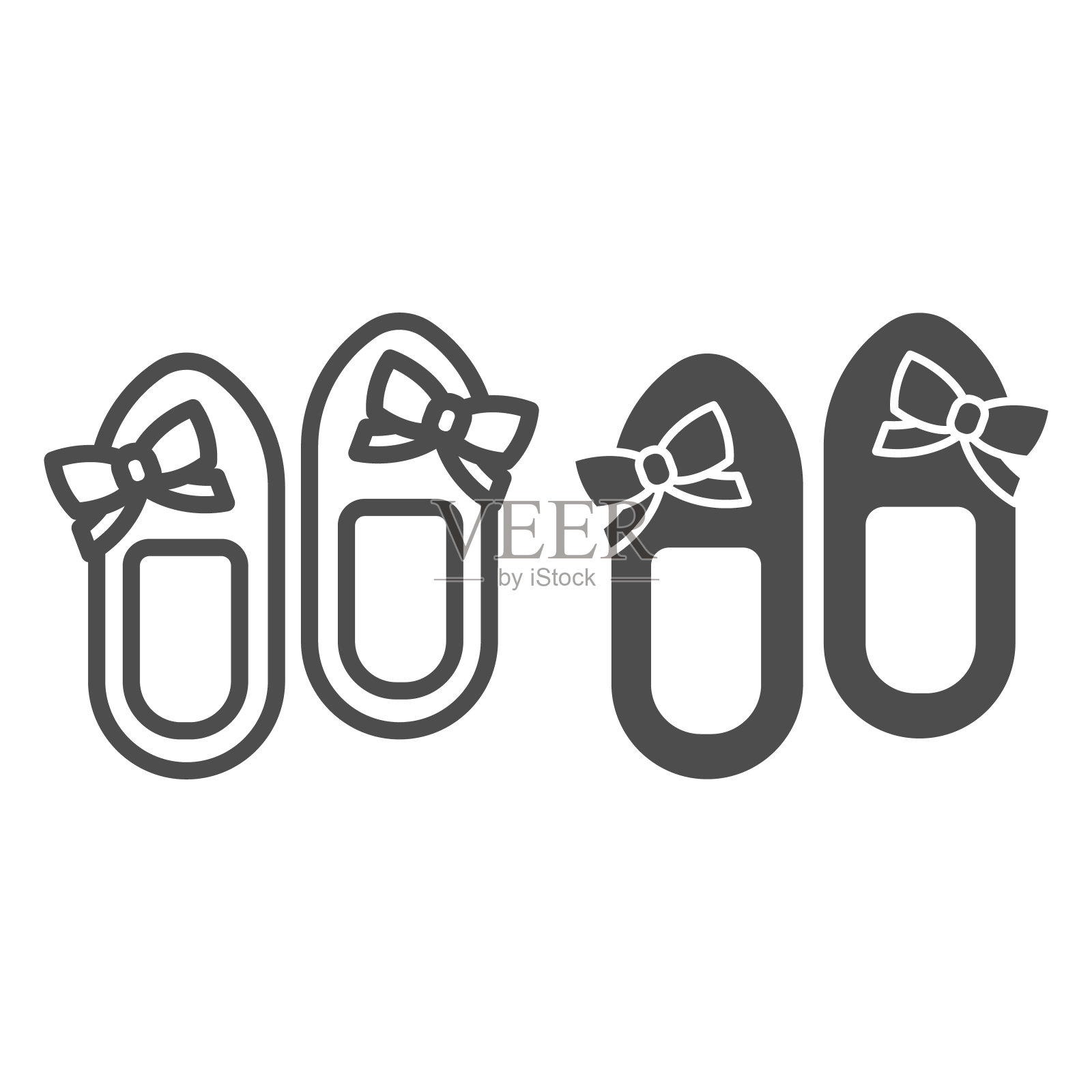 女拖鞋与弓线和固体图标，母亲节的概念，家拖鞋标志上的白色背景，在移动概念和网页设计轮廓风格的房子女拖鞋图标。矢量图形。插画图片素材