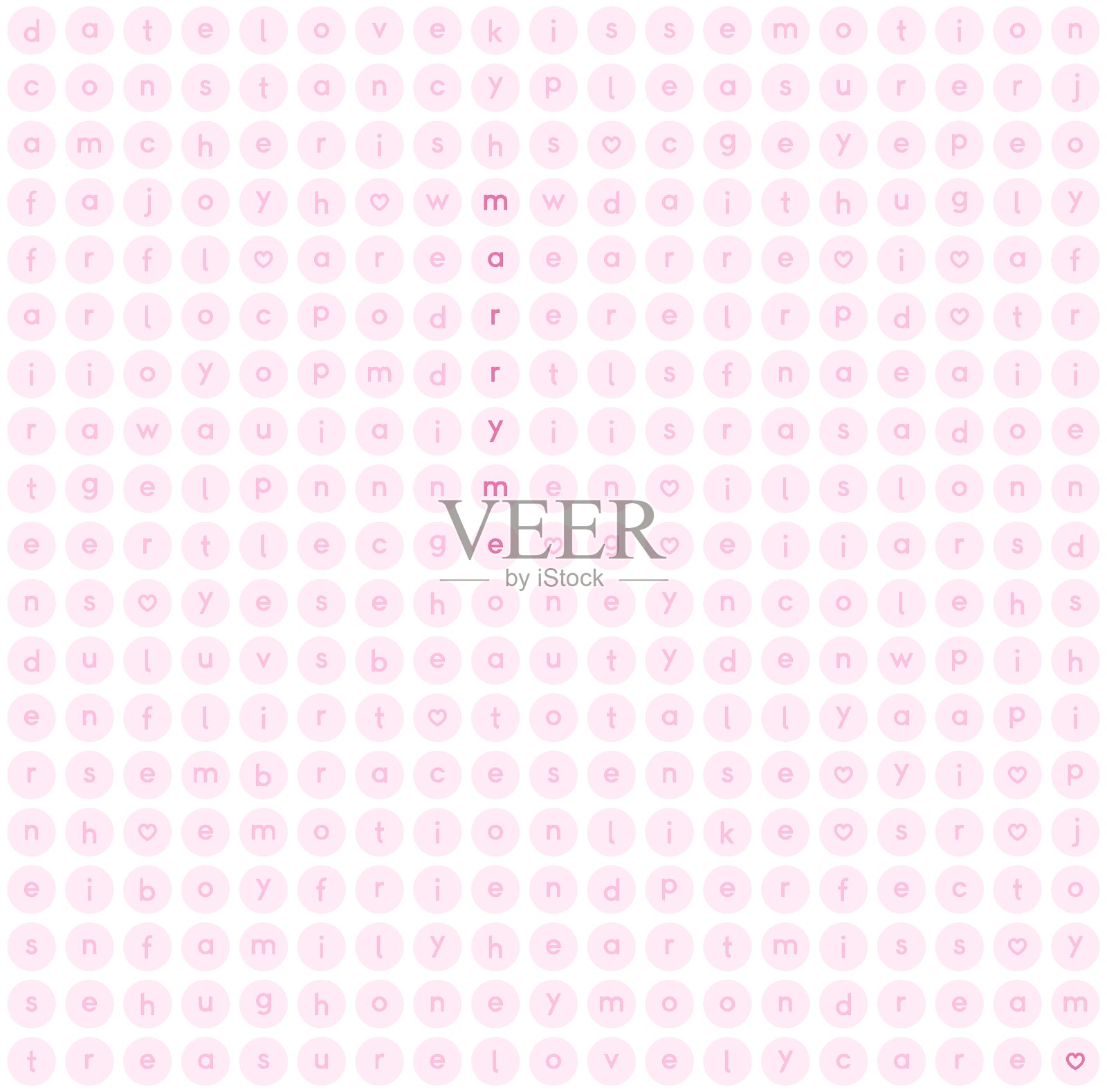 情人节字谜无缝模式与文字有关的爱。2月14日包装、包装、印刷用刻字图案插画图片素材