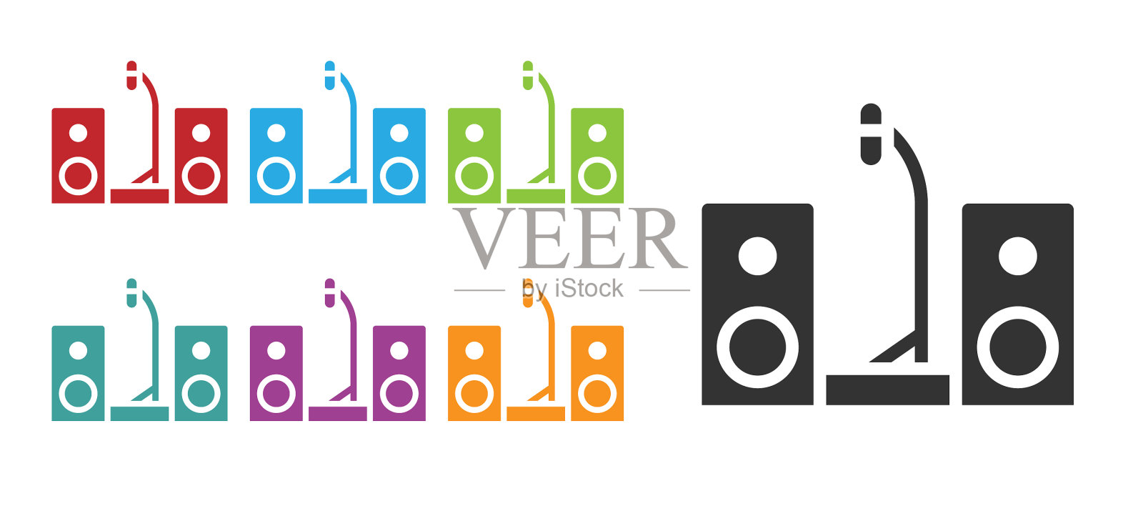 黑色家庭立体声与两个扬声器的图标隔离图标素材