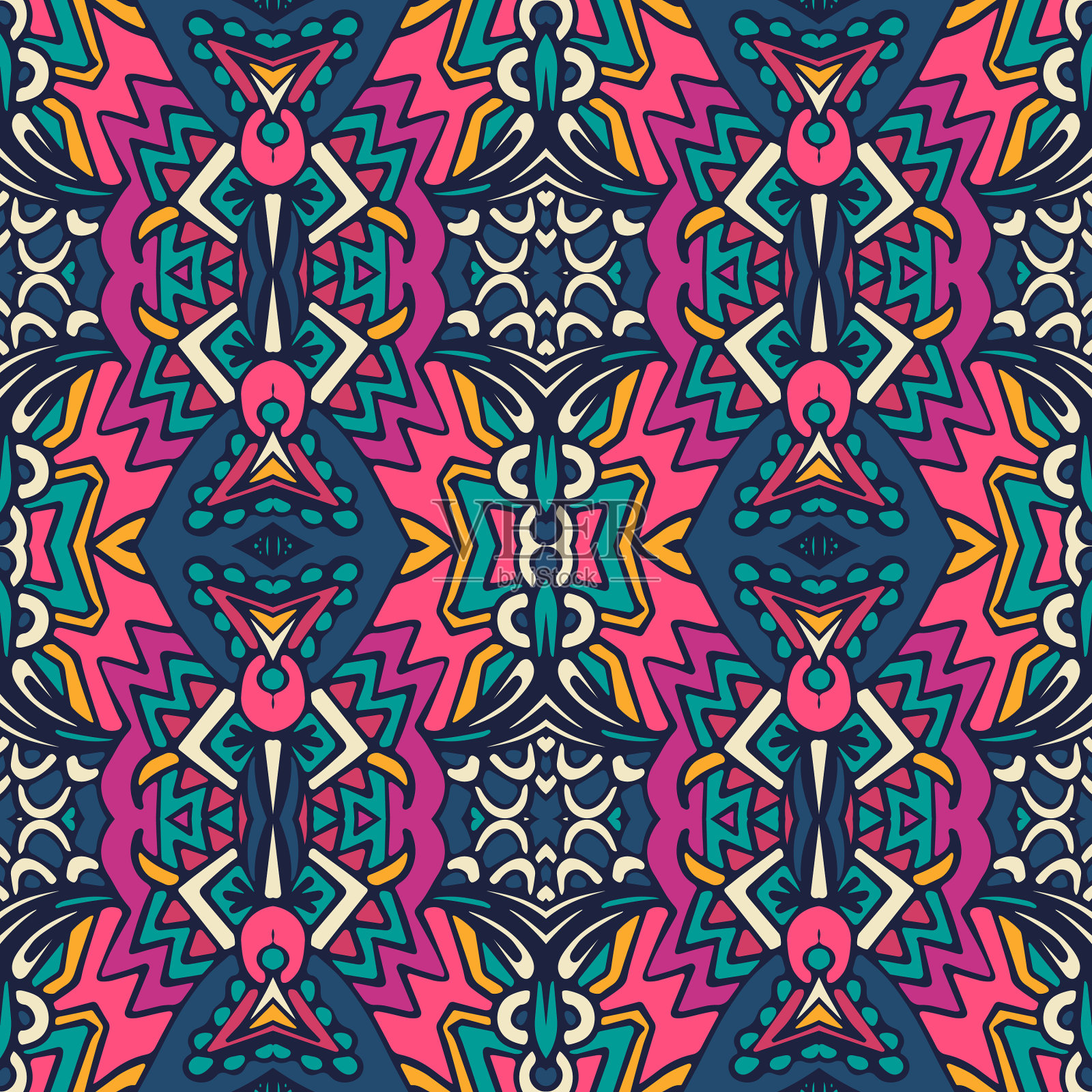 花型无缝，花色艳丽，民族部落插画图片素材