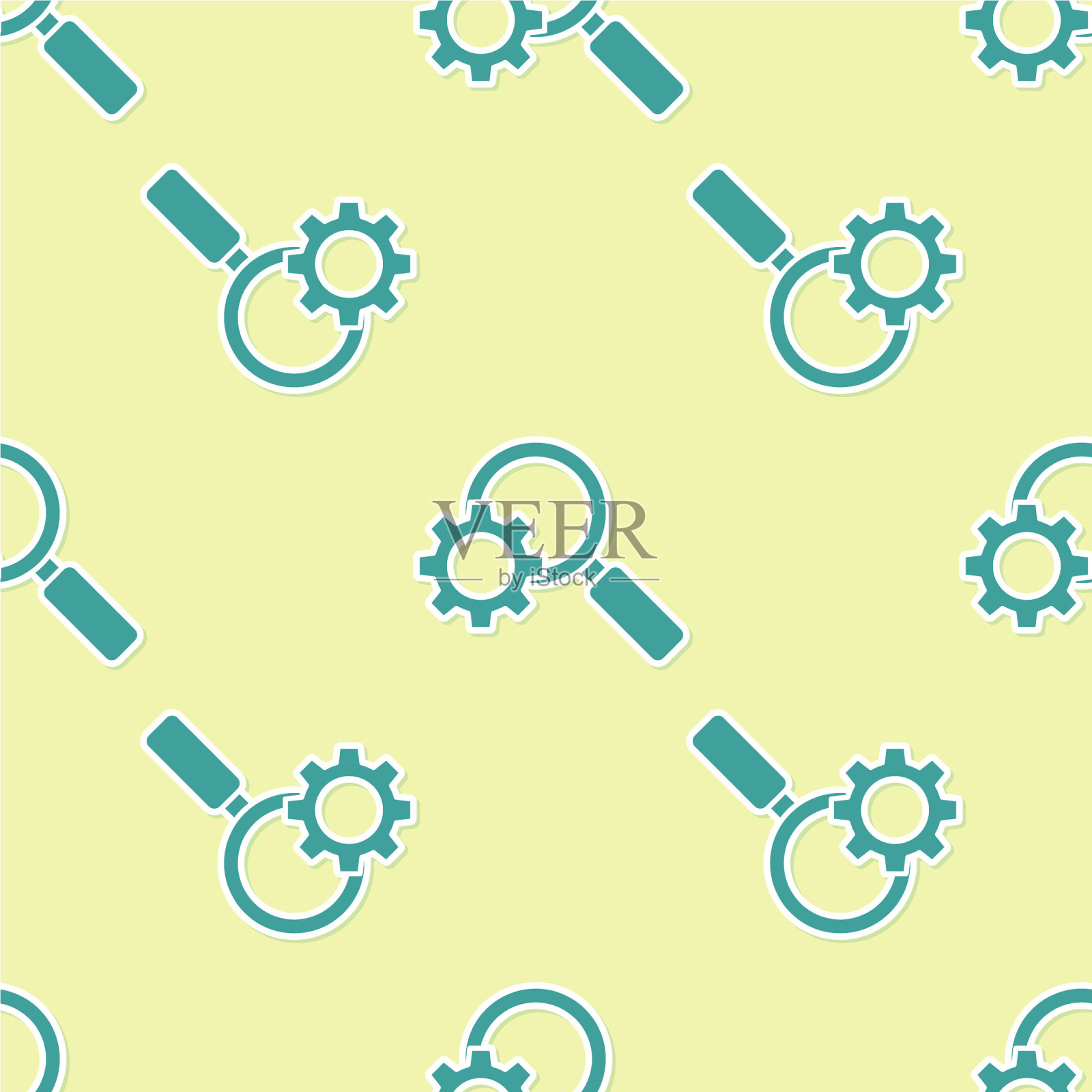 绿色放大镜和齿轮图标隔离插画图片素材