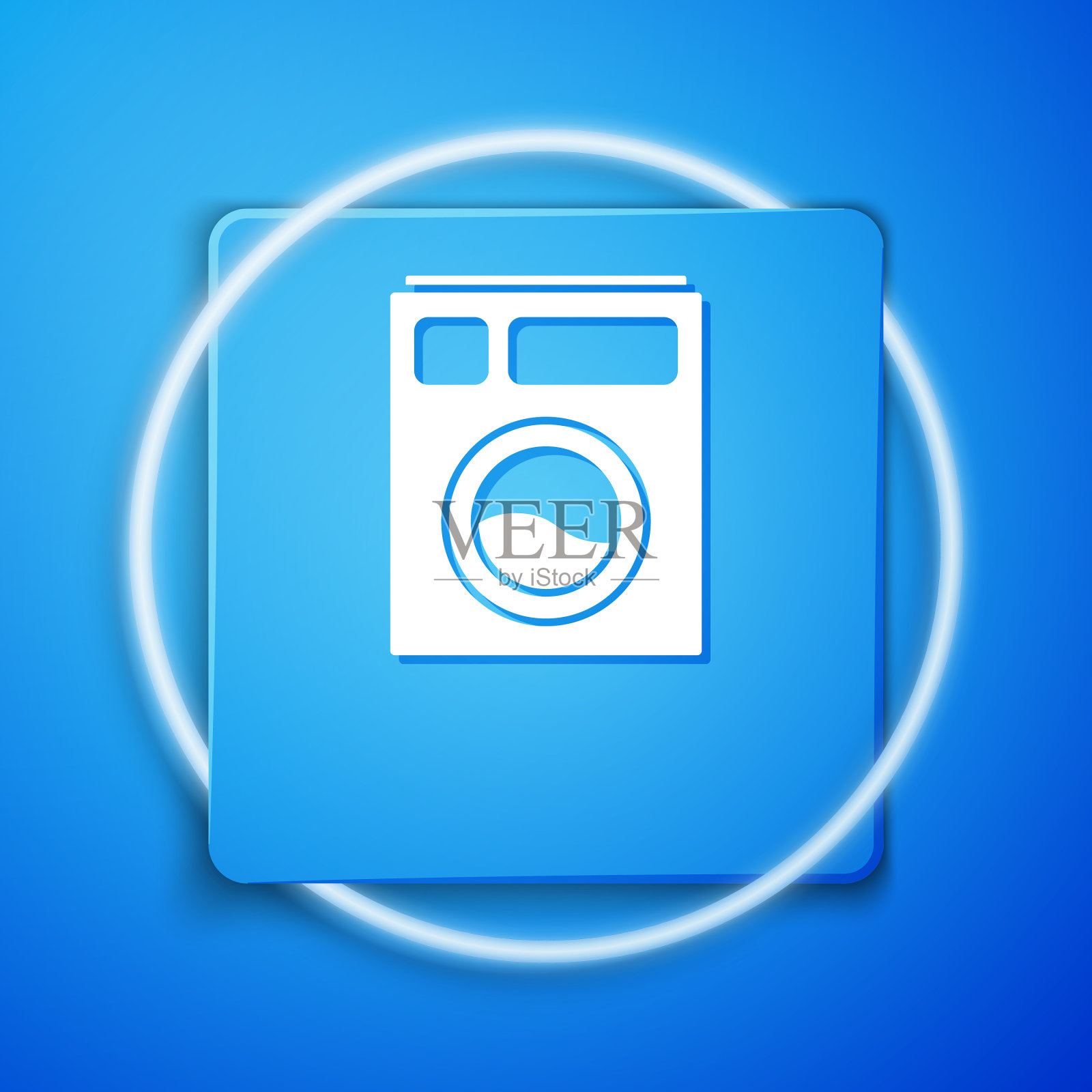 白色垫圈图标隔离在蓝色背景图标素材