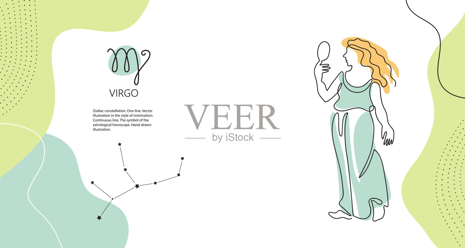 星座的背景。处女座的星座。TEarth元素。水平的旗帜。插画图片素材
