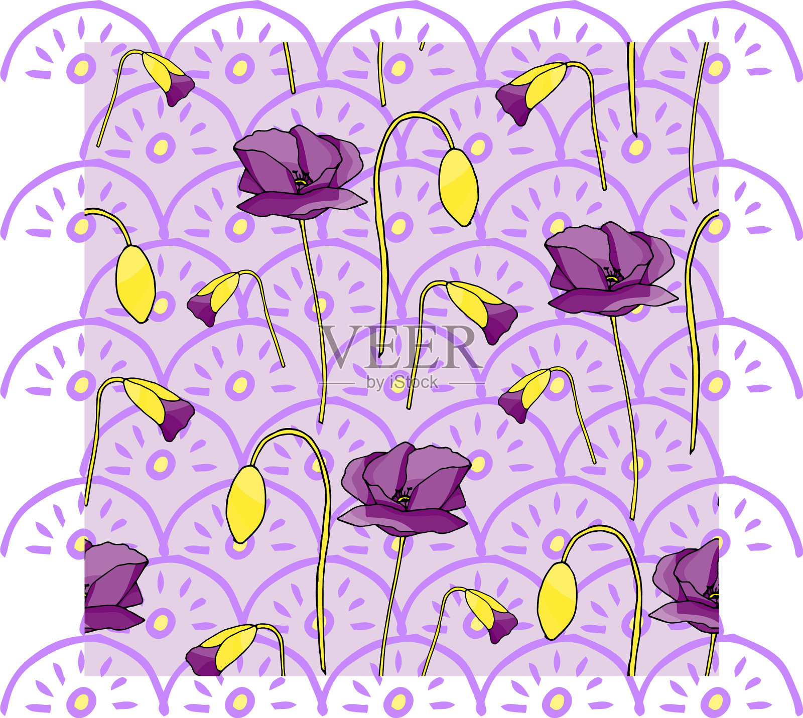 罂粟剥离无缝图案抽象罂粟插画图片素材