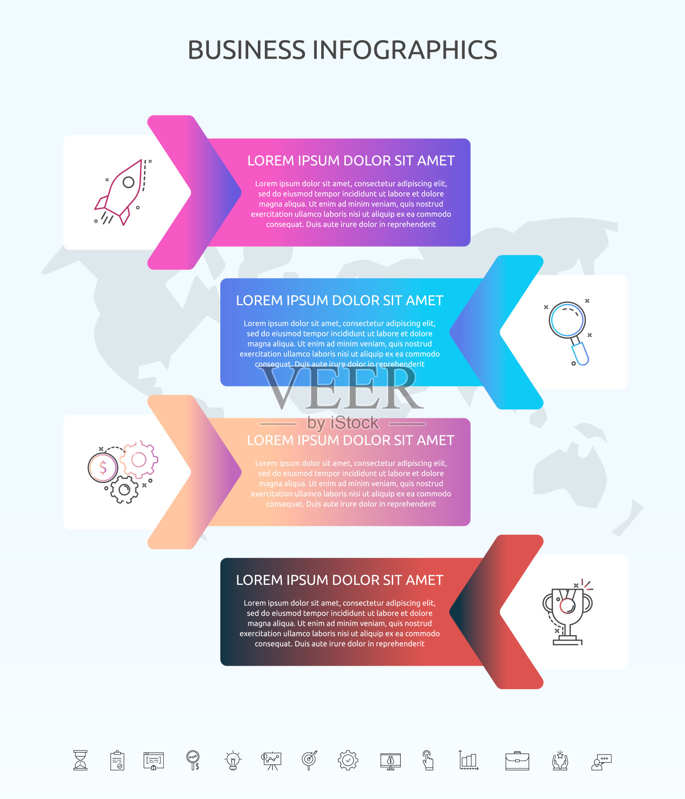 信息图矩形与4步，箭头。矢量模板用于图表，业务，网络，演示，流程图，信息图设计模板素材