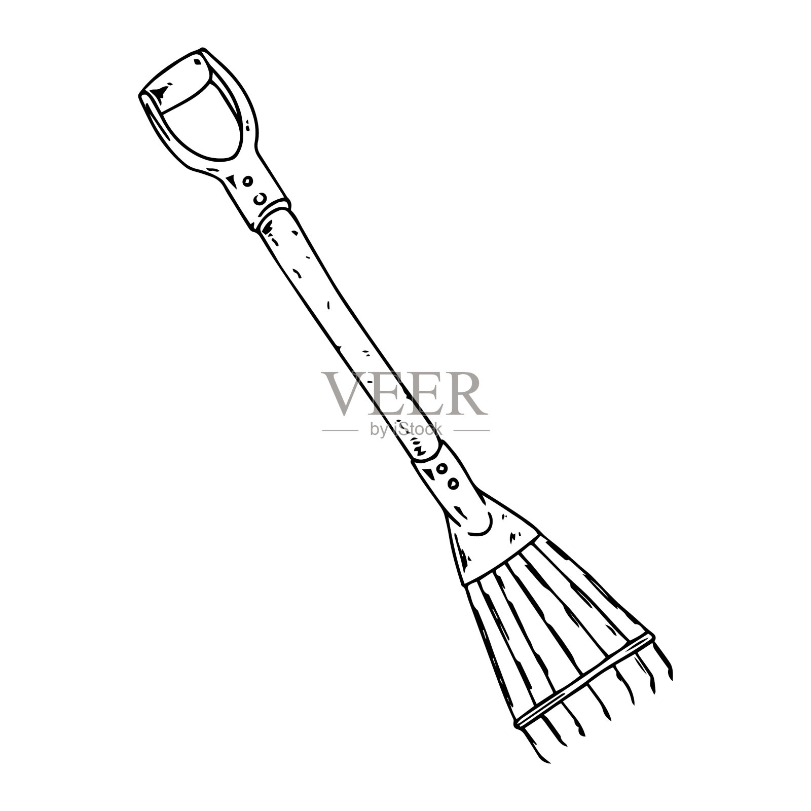 用耙子耙树叶的图标，用手绘制的花园耙子设计元素图片