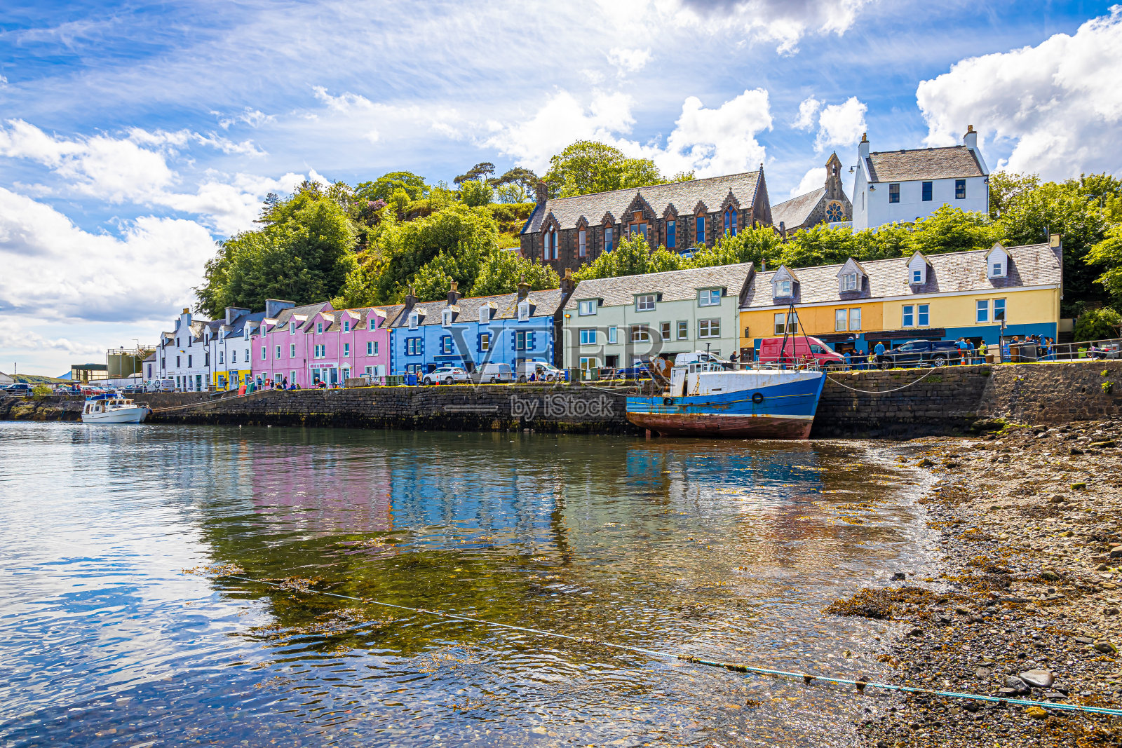 鸟瞰图Portree，斯凯岛，苏格兰照片摄影图片