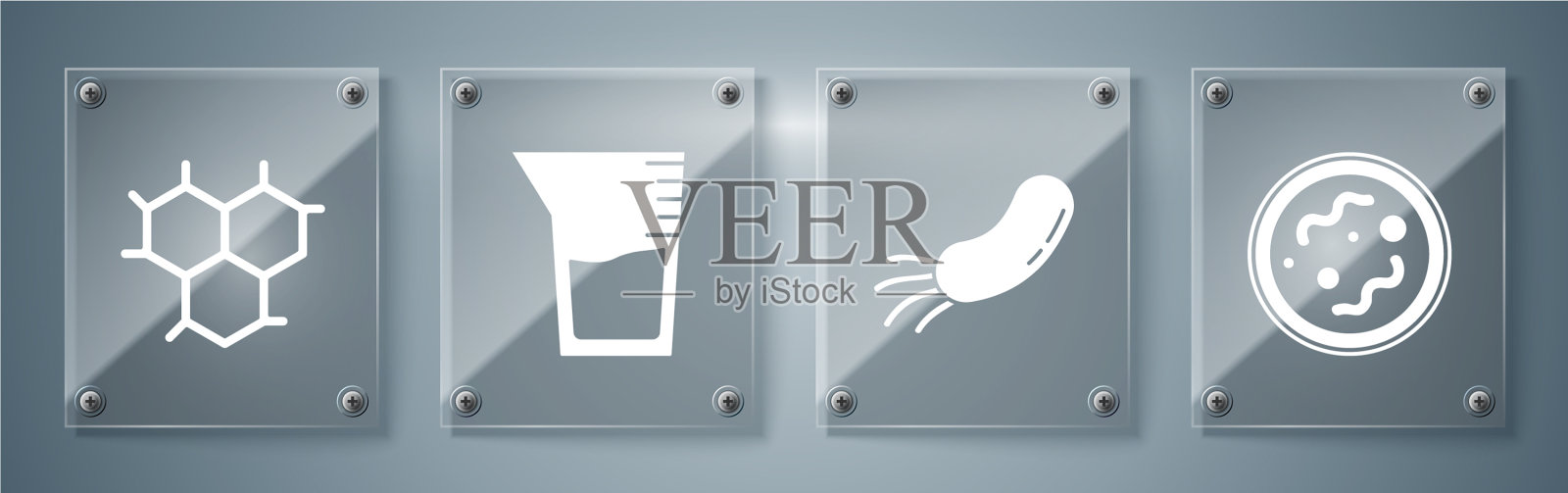 设置细菌细菌实验室玻璃器皿或图标素材