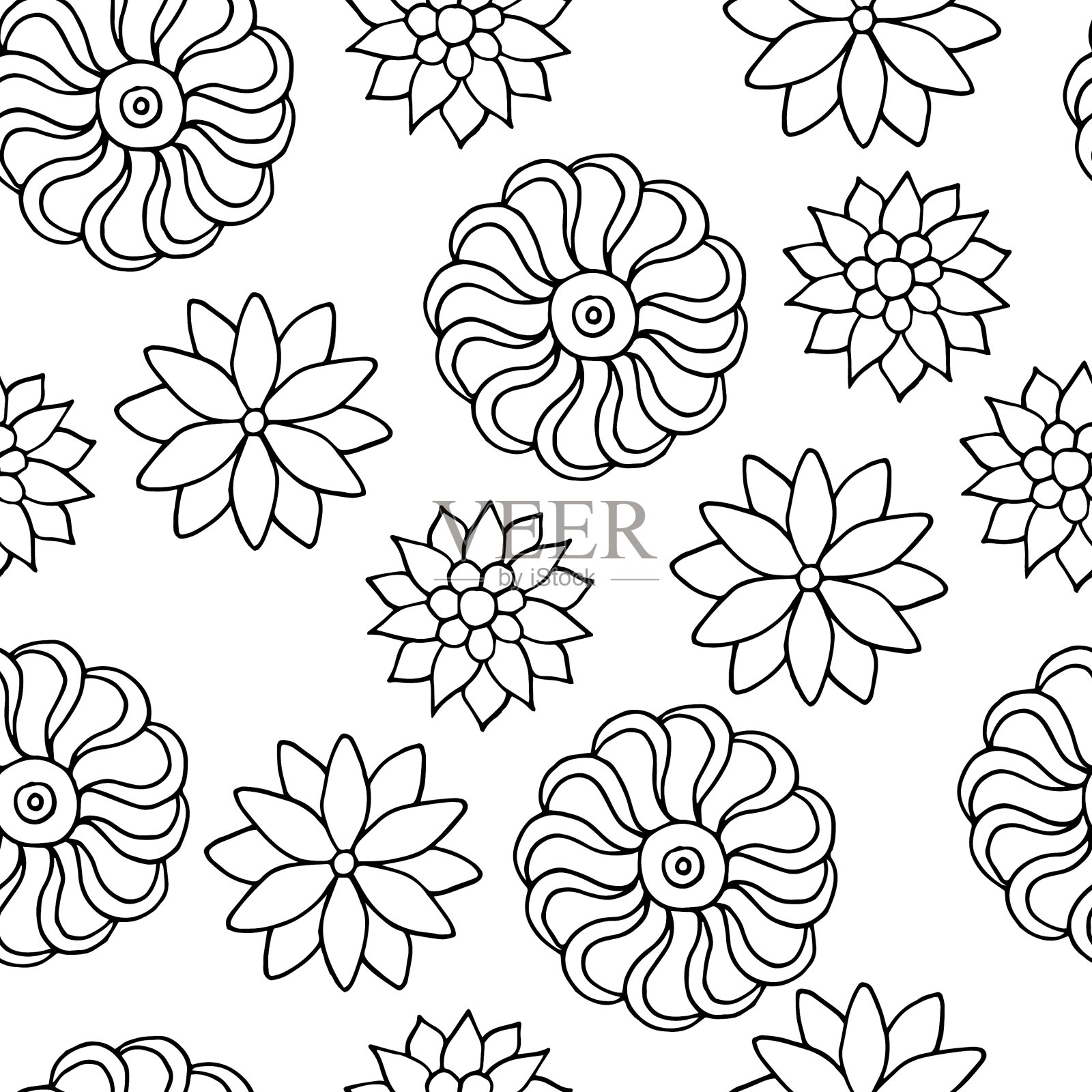 无缝图案与花卉着色页插画图片素材