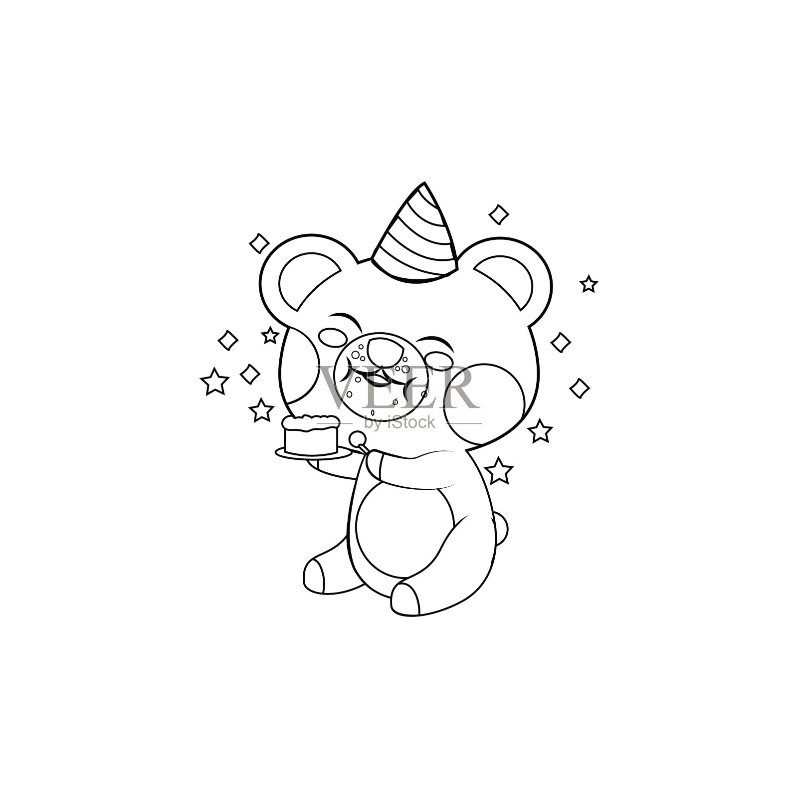 孤立快乐熊卡通庆祝生日插画图片素材