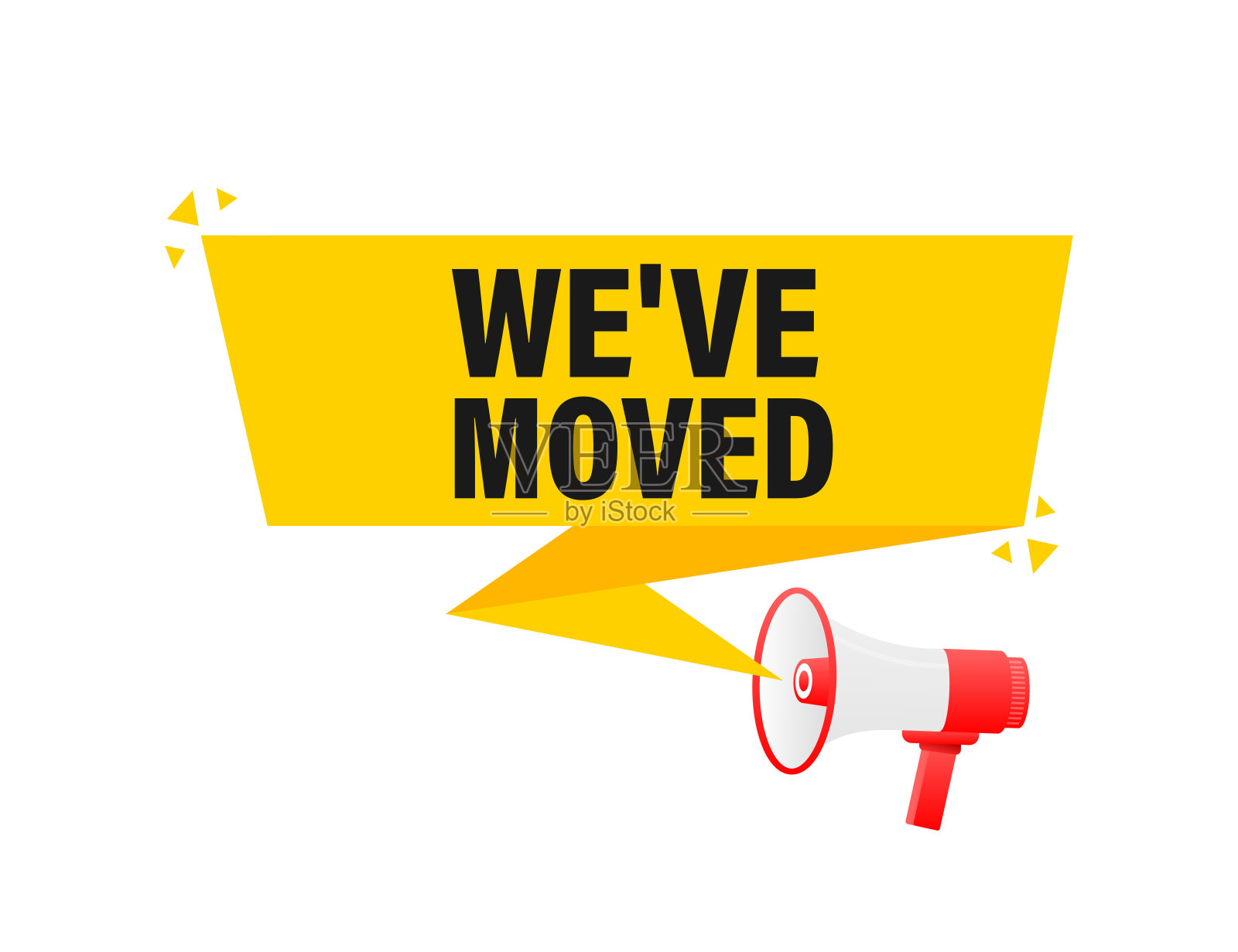 我们已经移动了扩音器黄色横幅在白色背景的3D风格。矢量插图。插画图片素材
