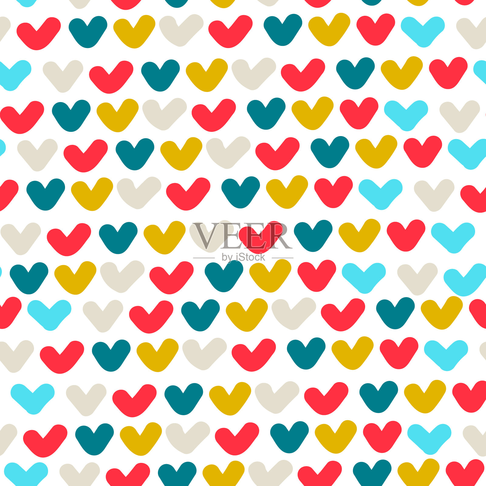 无缝模式。一排排的彩色心。情人节概念，爱情概念插画图片素材
