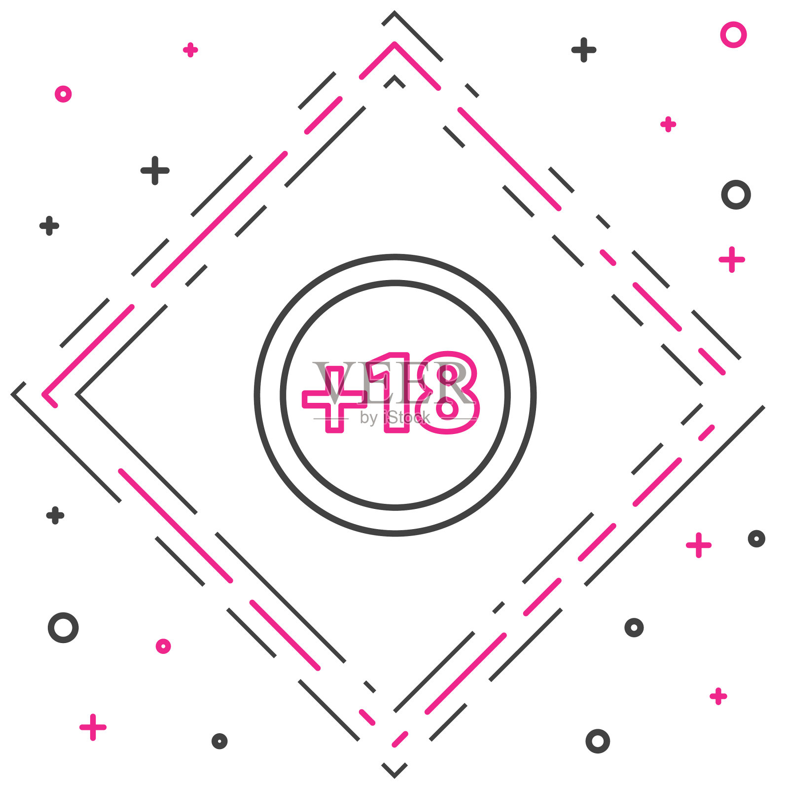 行加上18个电影图标孤立在白色插画图片素材