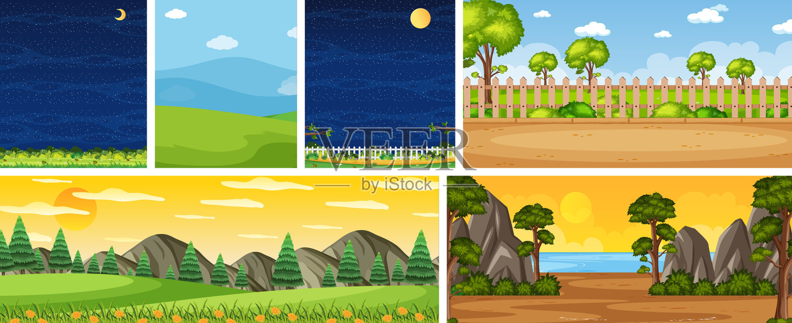 垂直设置不同的自然场所场景插画图片素材