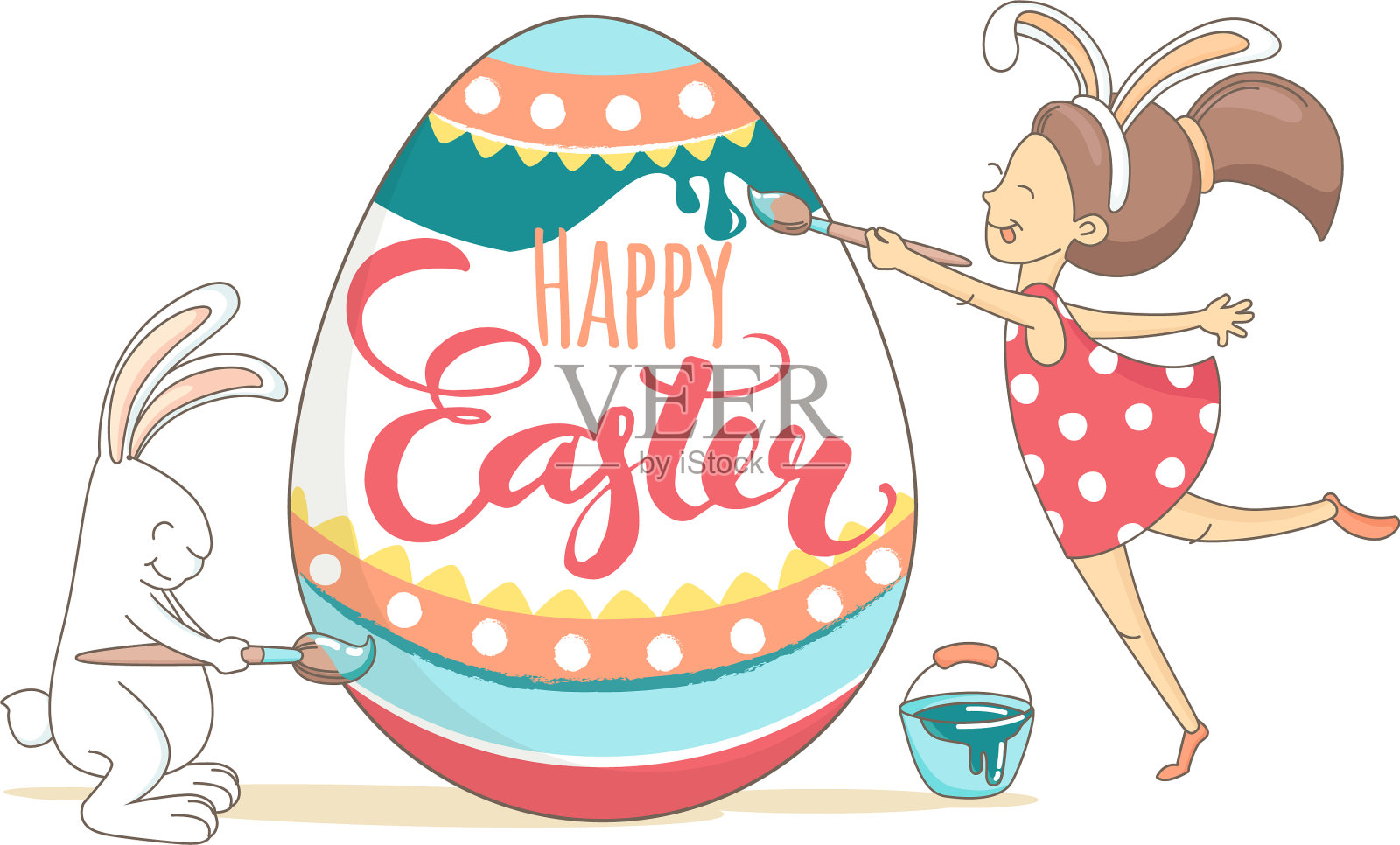 搞笑祝福复活节快乐卡片女孩白设计元素图片