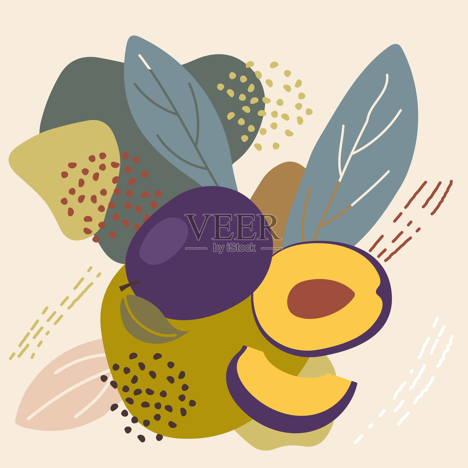 抽象粉彩水果元素孟菲斯风格插画图片素材