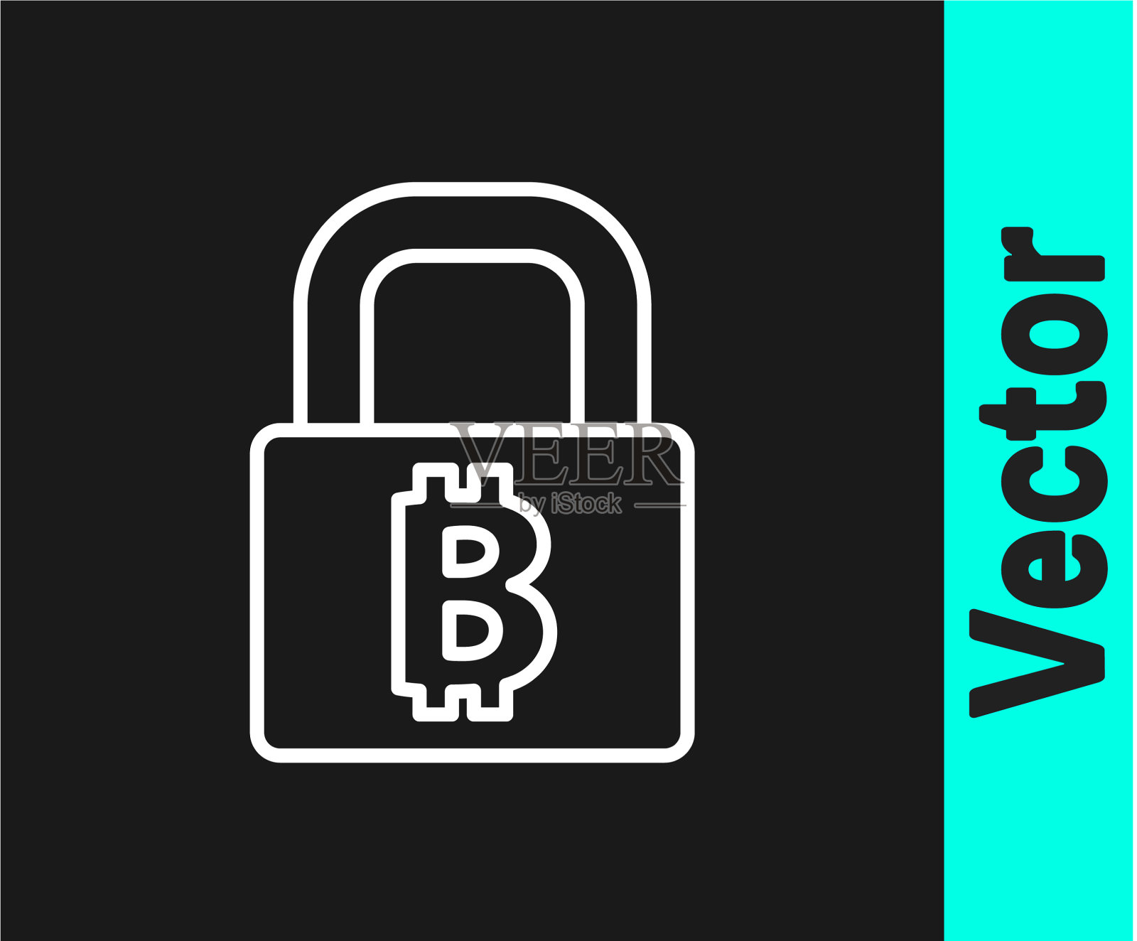 白线锁定与比特币图标隔离插画图片素材