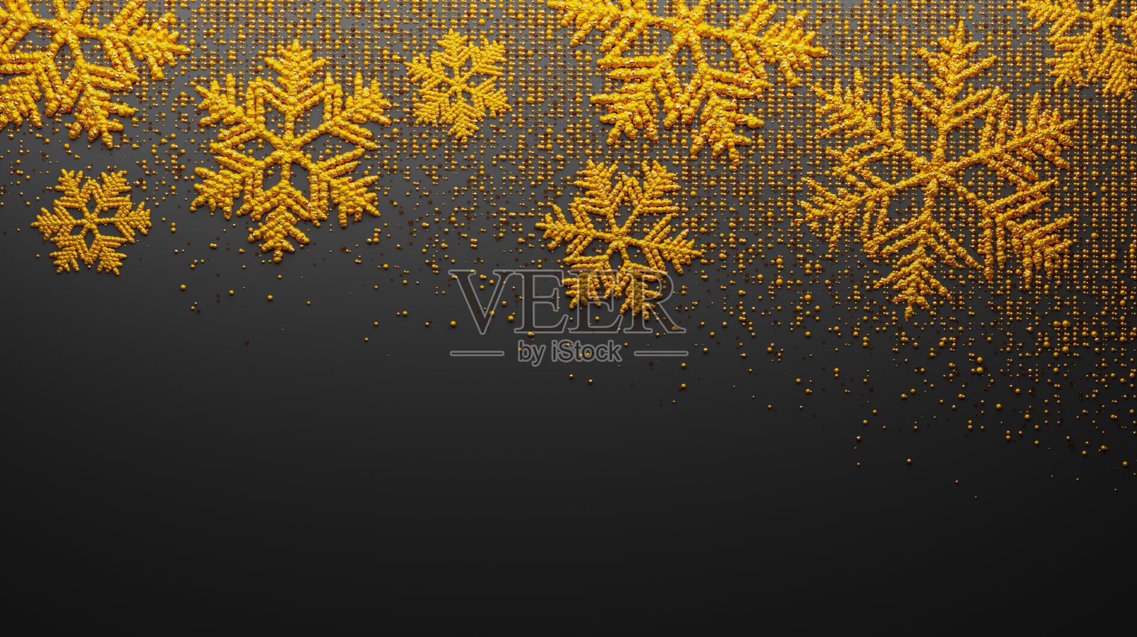 黑色背景上的金色雪花。三维渲染照片摄影图片