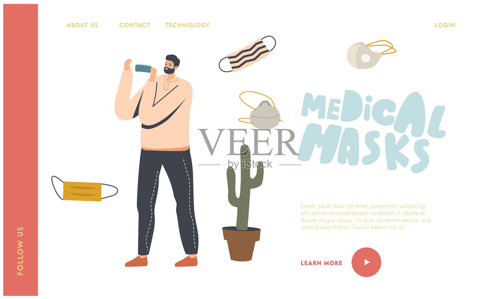 戴着医用防护面罩的人登陆页面插画图片素材