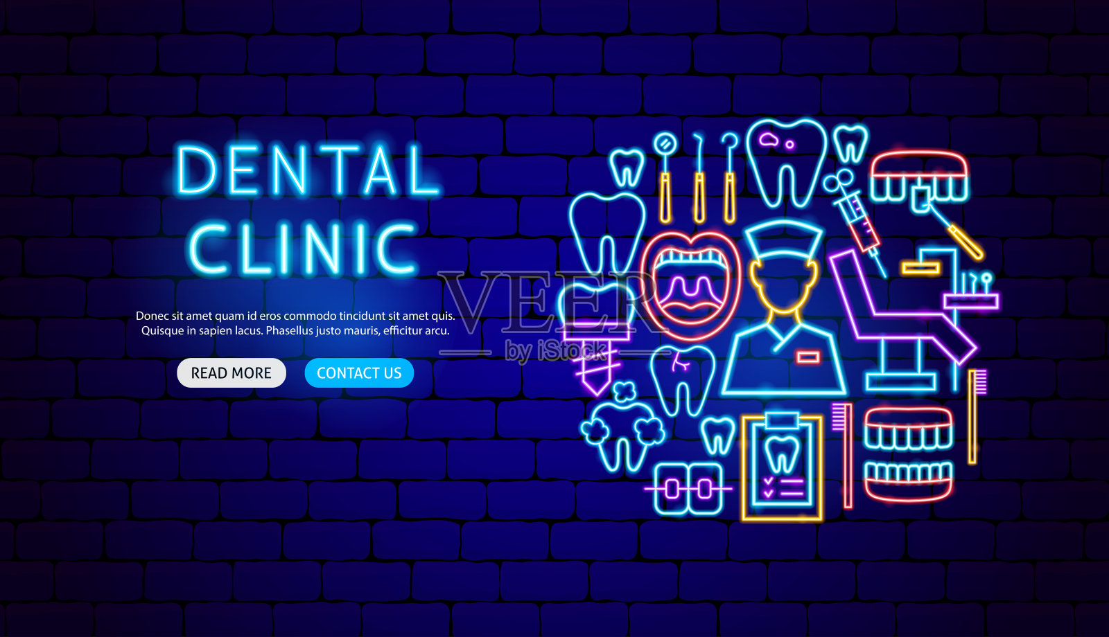 牙科诊所霓虹横幅设计插画图片素材