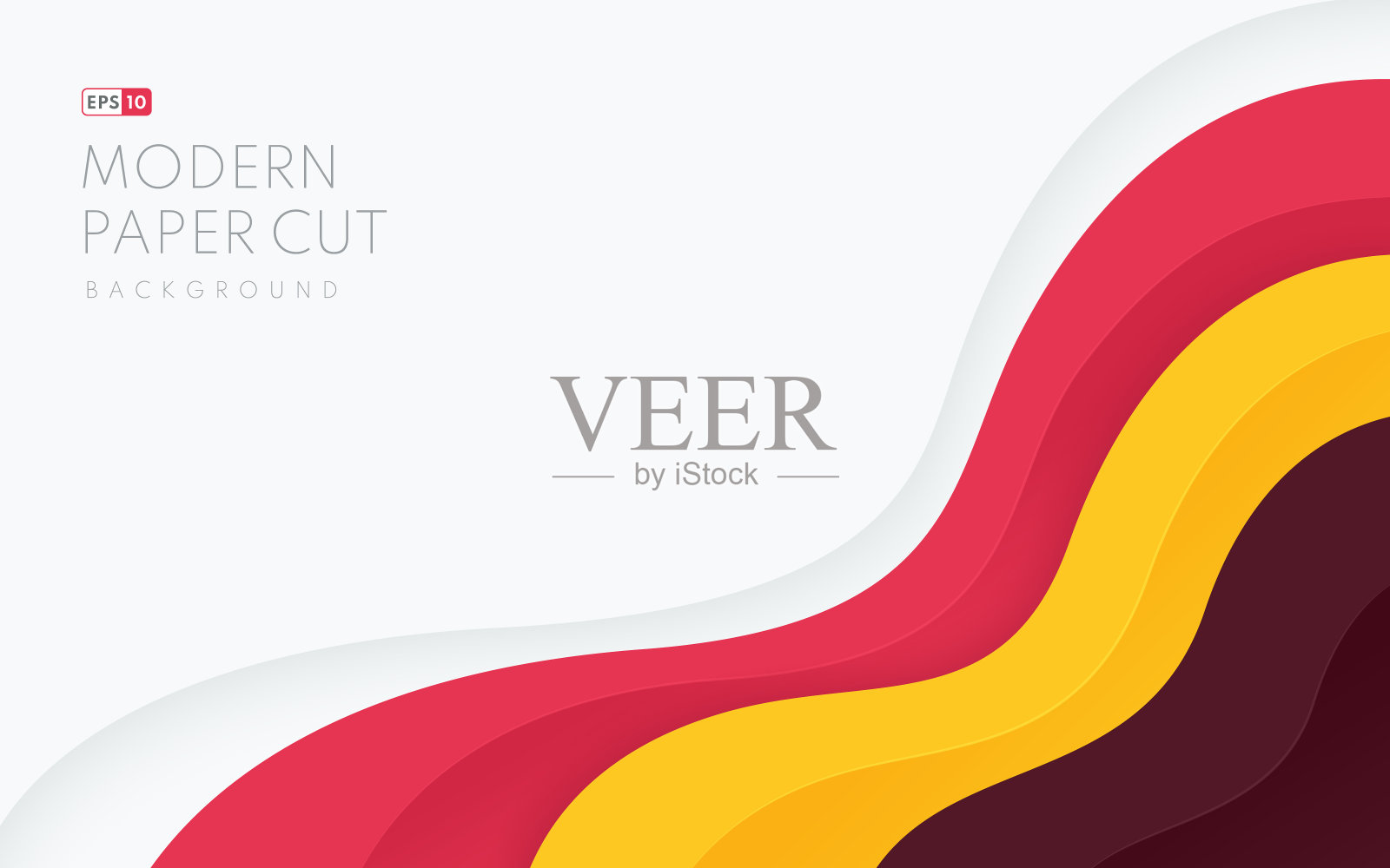 抽象剪纸背景模板在白色，粉红色，黄色栗色。简约简约的时尚色彩波浪层图案设计与复制空间。矢量图插画图片素材