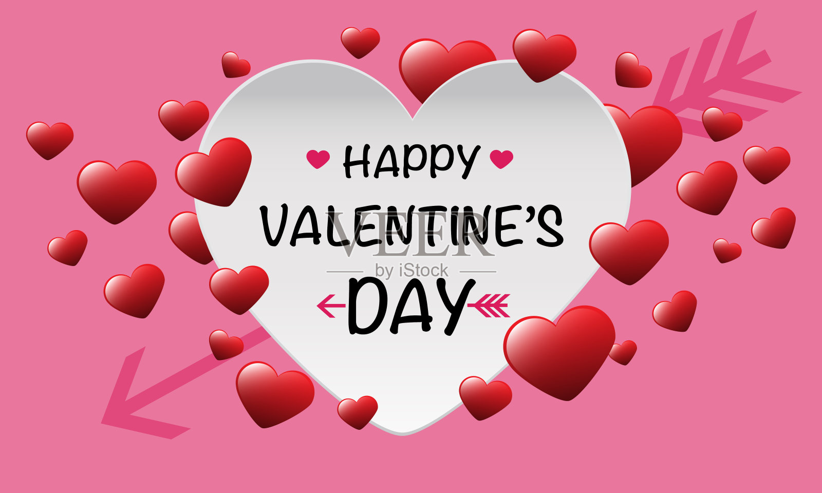情人节快乐白红心粉设计为爱情节日庆祝节日背景矢量插图。插画图片素材