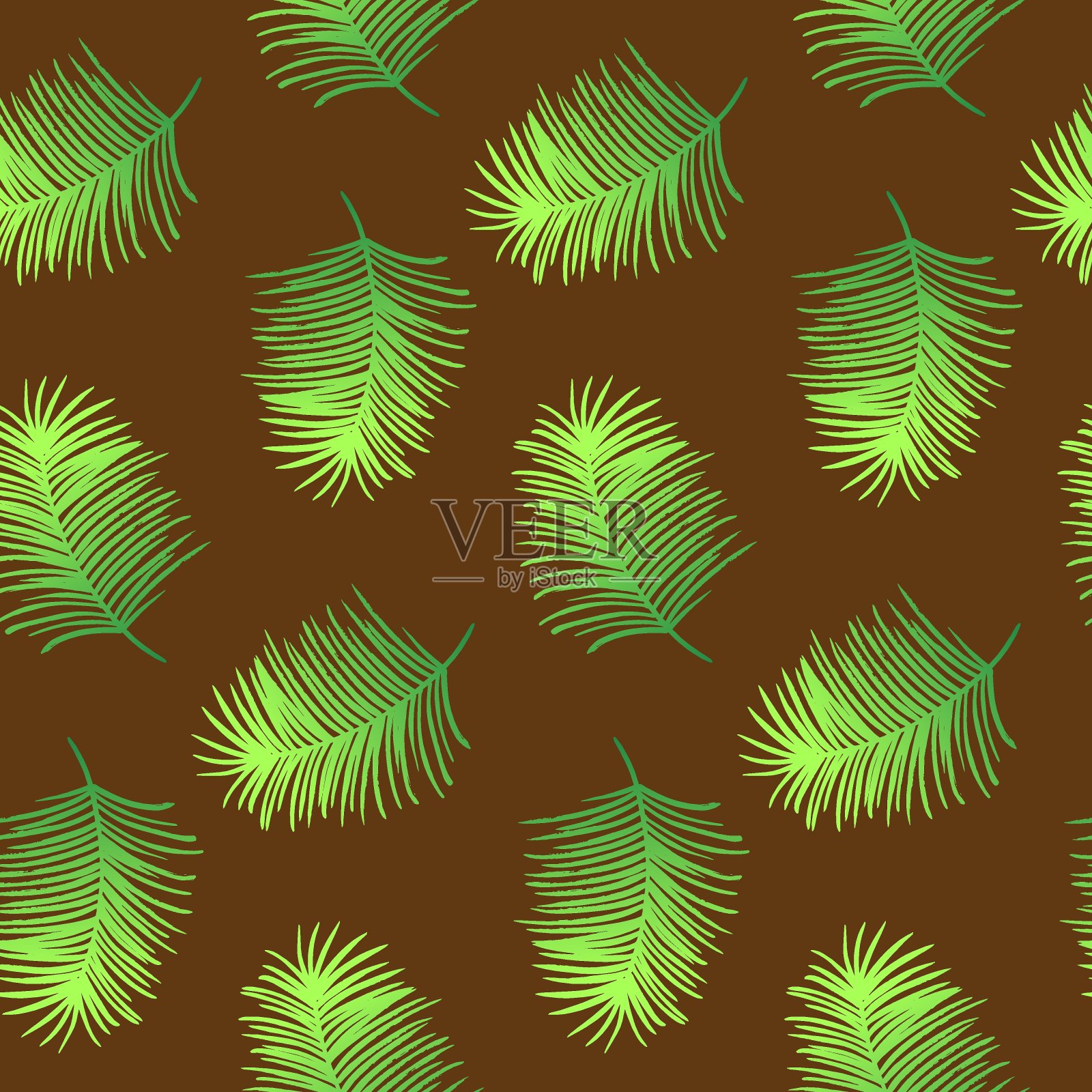 向量无缝模式与绿叶。异域棕榈树，绿色渐变。背景服装，网页和设计。生态的主题。夏天的插图。打印贺卡，礼品包装插画图片素材