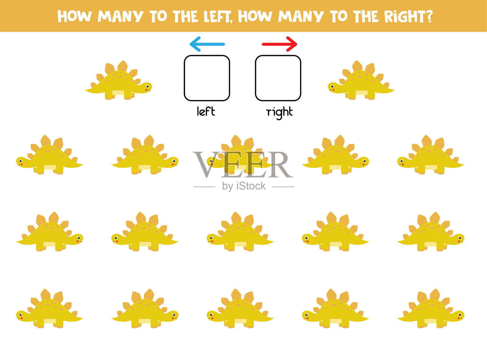 左边或右边有可爱的恐龙。学龄前儿童逻辑工作表。插画图片素材