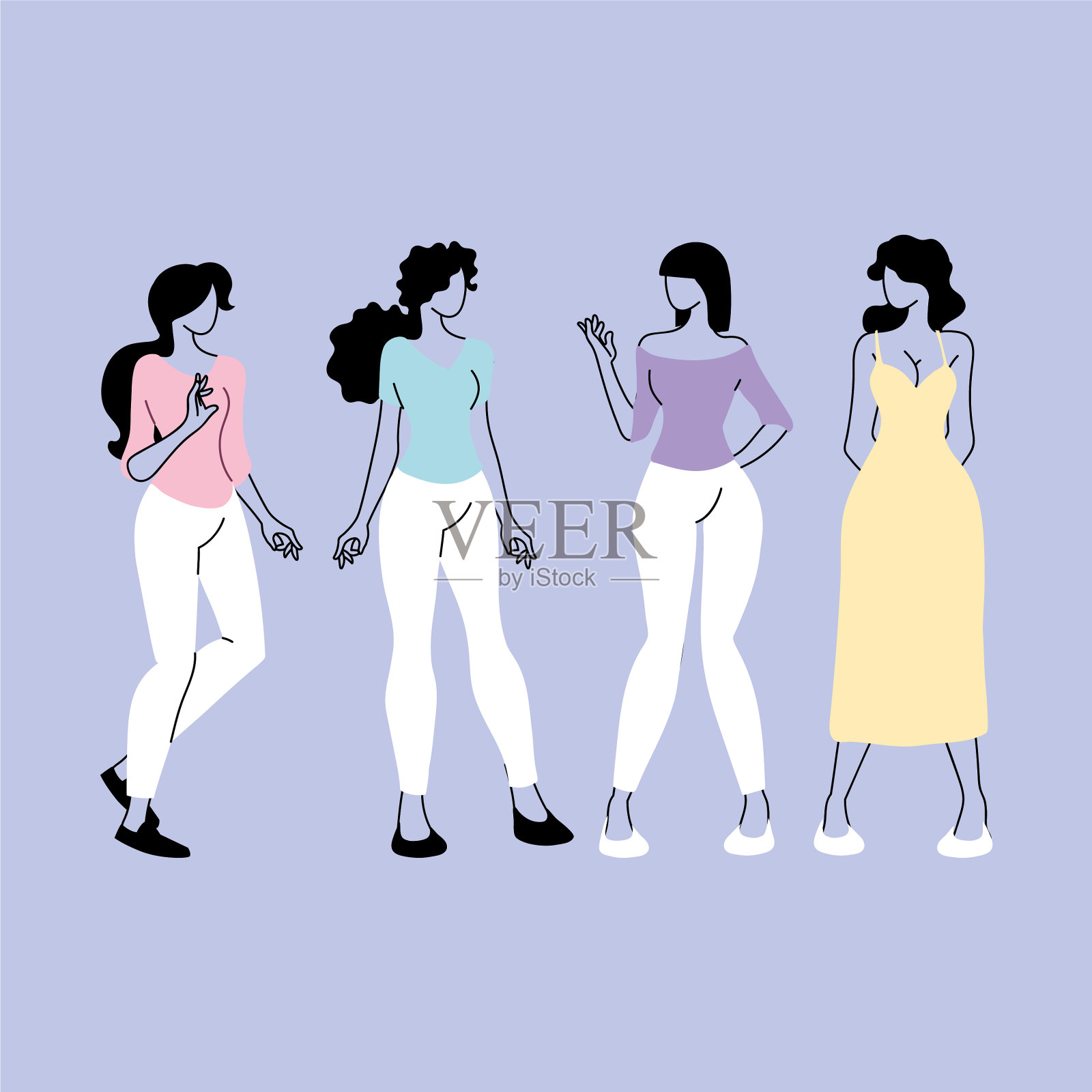 女人站在不同的姿势多样化插画图片素材