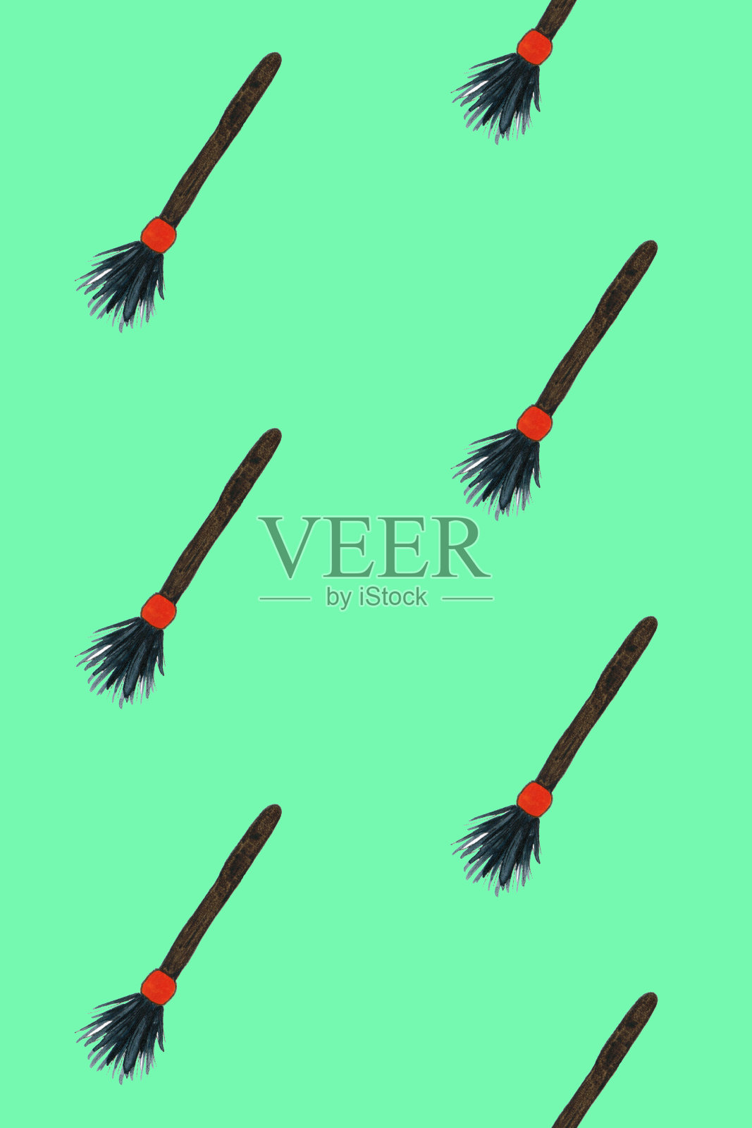 无缝模式与女巫的扫帚。万圣节插图。粉色板上有棕色和橙色。万圣节服装。万圣节的设计元素。巫术的象征。没完没了的设计插画图片素材