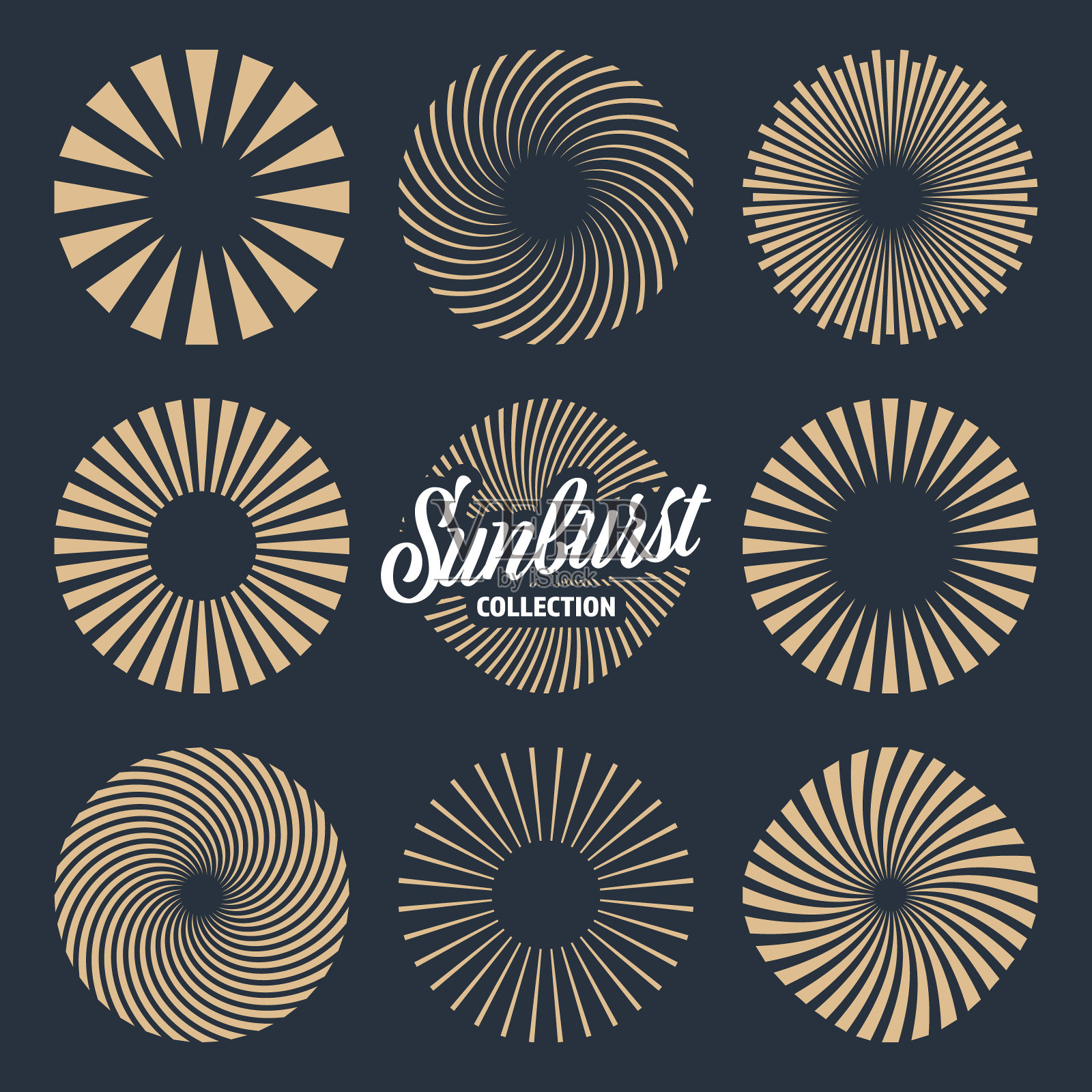 复古日出系列。爆裂的阳光。焰火。辐射状的日落光束。矢量图插画图片素材