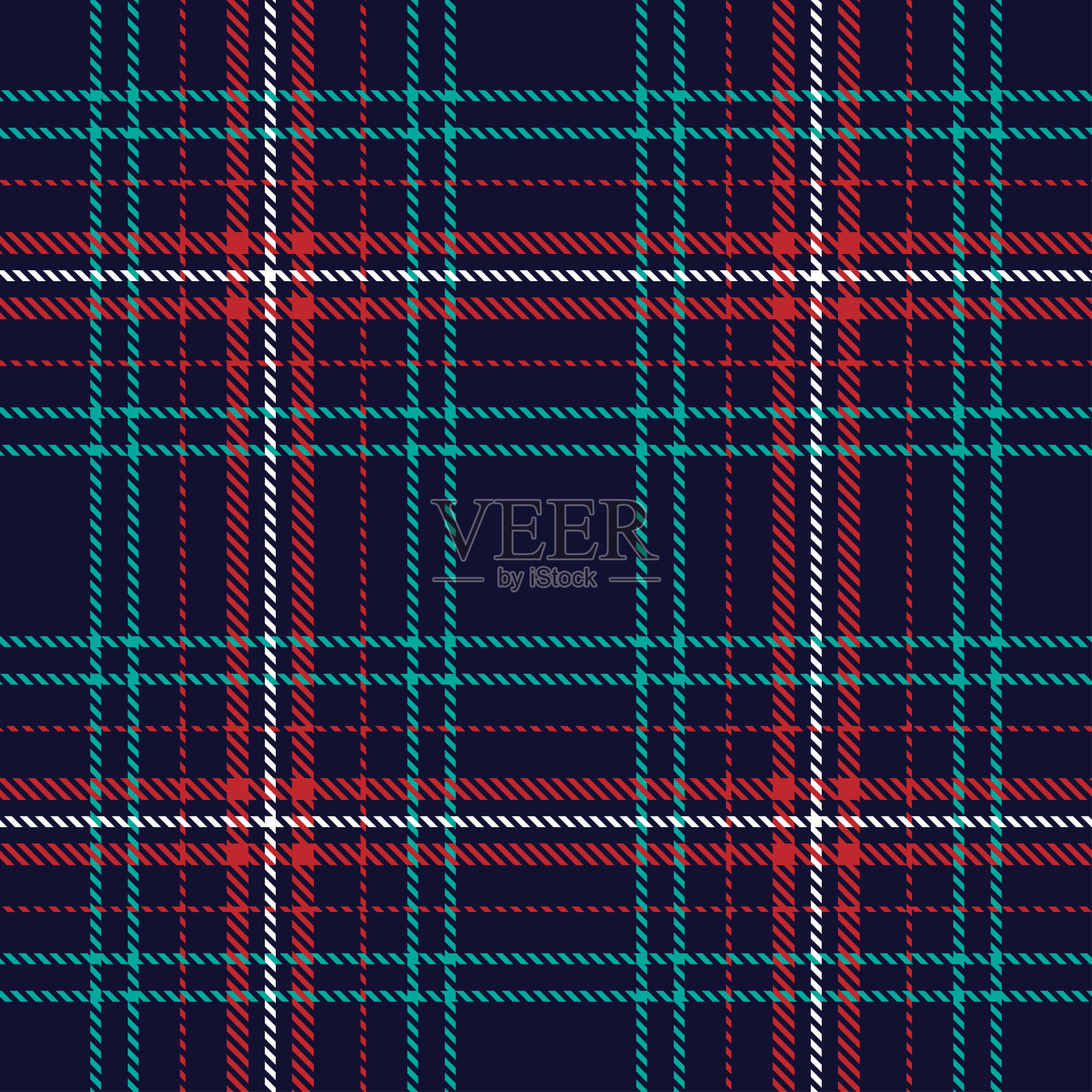 格子呢格子无缝图案红绿白线蓝背景，苏格兰笼插画图片素材