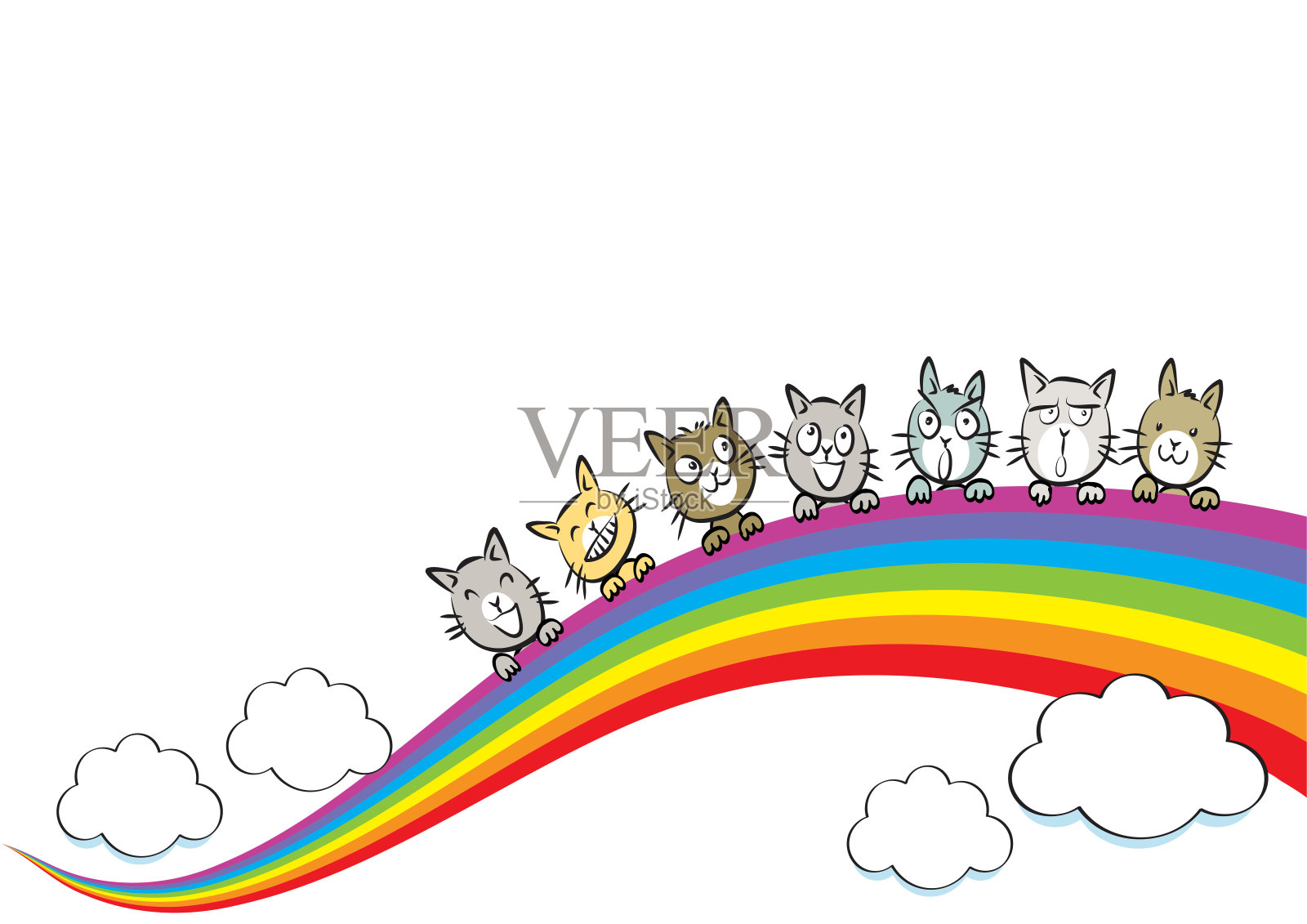 矢量卡通猫彩虹背景设计元素图片