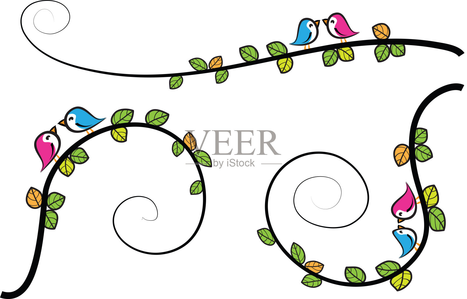 矢量卡通小鸟边界背景插画图片素材