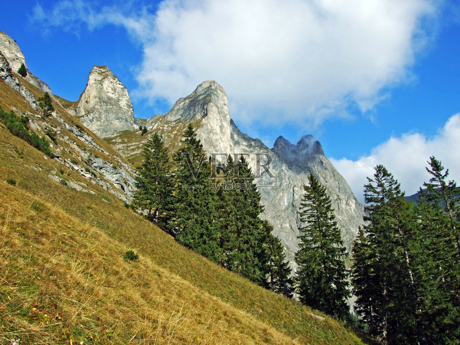 瑞士格拉德肯山山丘和格莱格斯梅西夫，美因菲尔德照片摄影图片