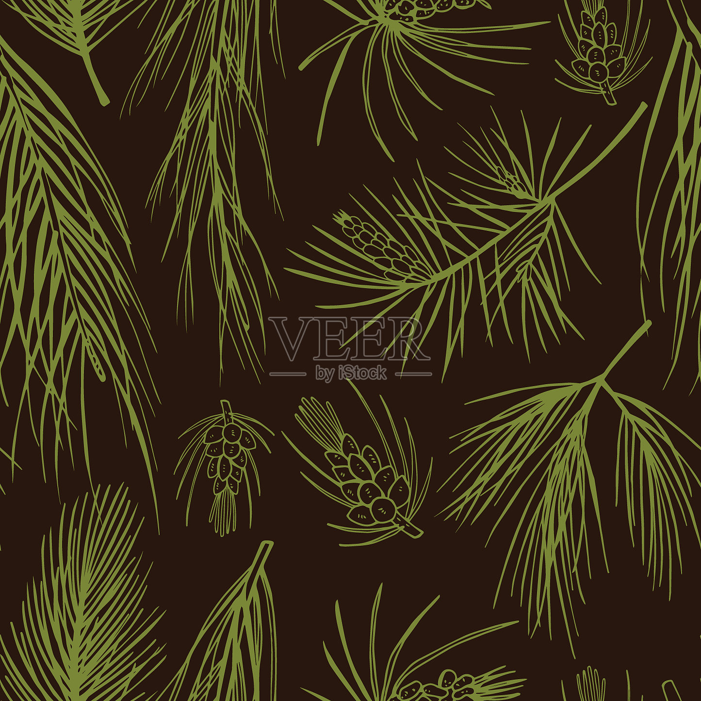 无缝图案与手绘圣诞植物插画图片素材