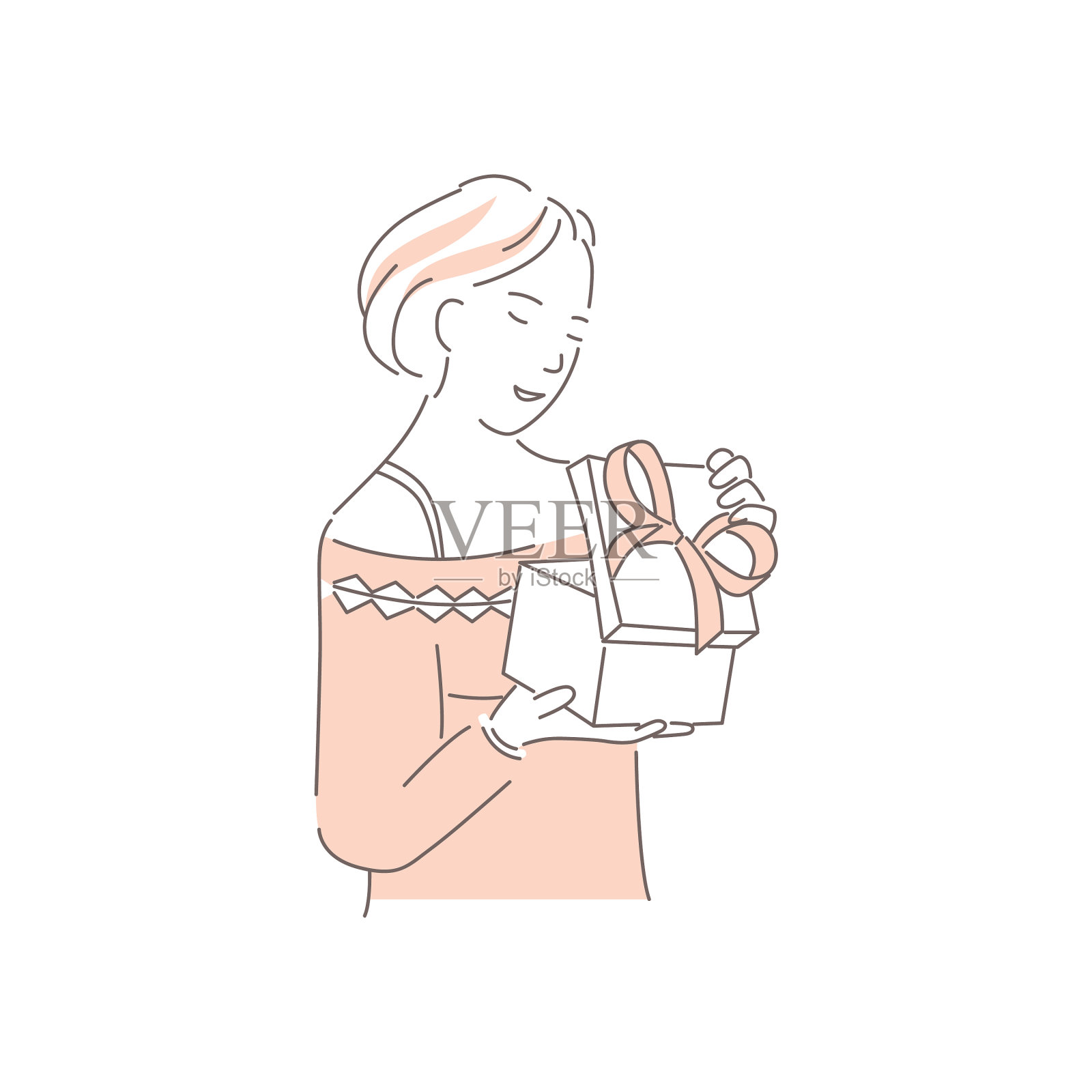 年轻女子捧着礼盒快乐的女性角色设计元素图片