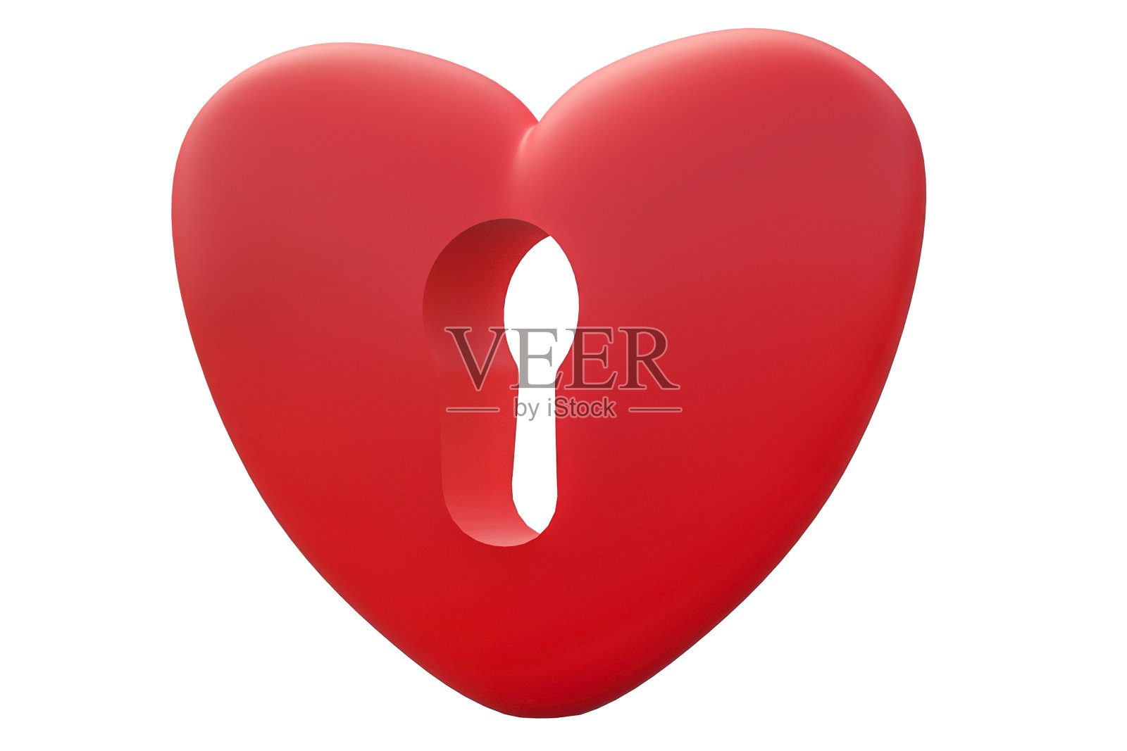 红色的心和锁孔孤立在白色的背景。爱的概念。亲密生活的秘密。拒绝或允许感受。三维渲染照片摄影图片