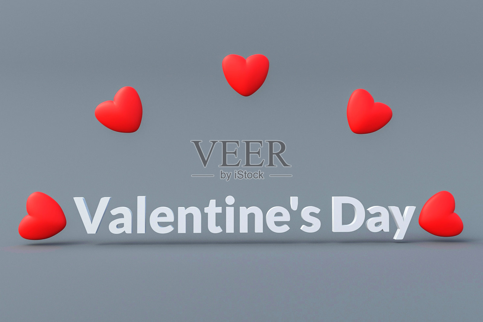 在灰色背景上的红心拱门下的题词情人节。爱的概念。三维渲染照片摄影图片