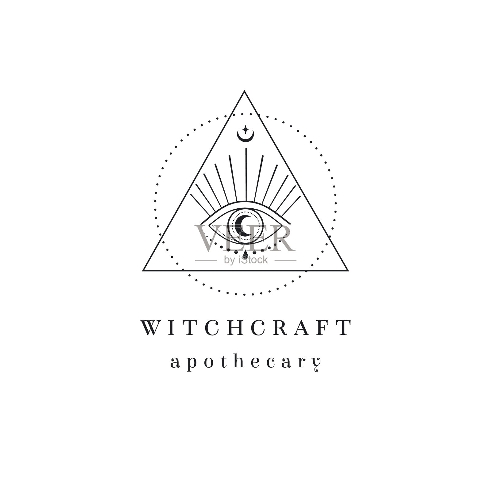 抽象的月亮眼标志与星星在框架插画图片素材