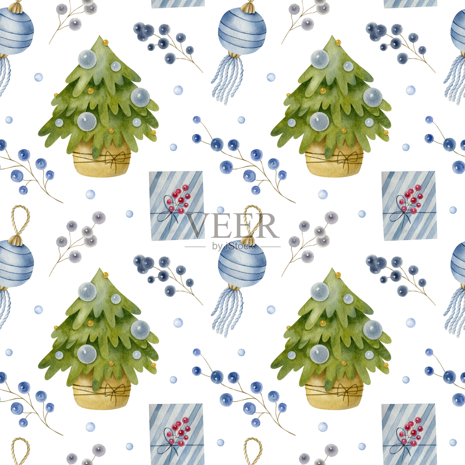 水彩圣诞模式插画图片素材