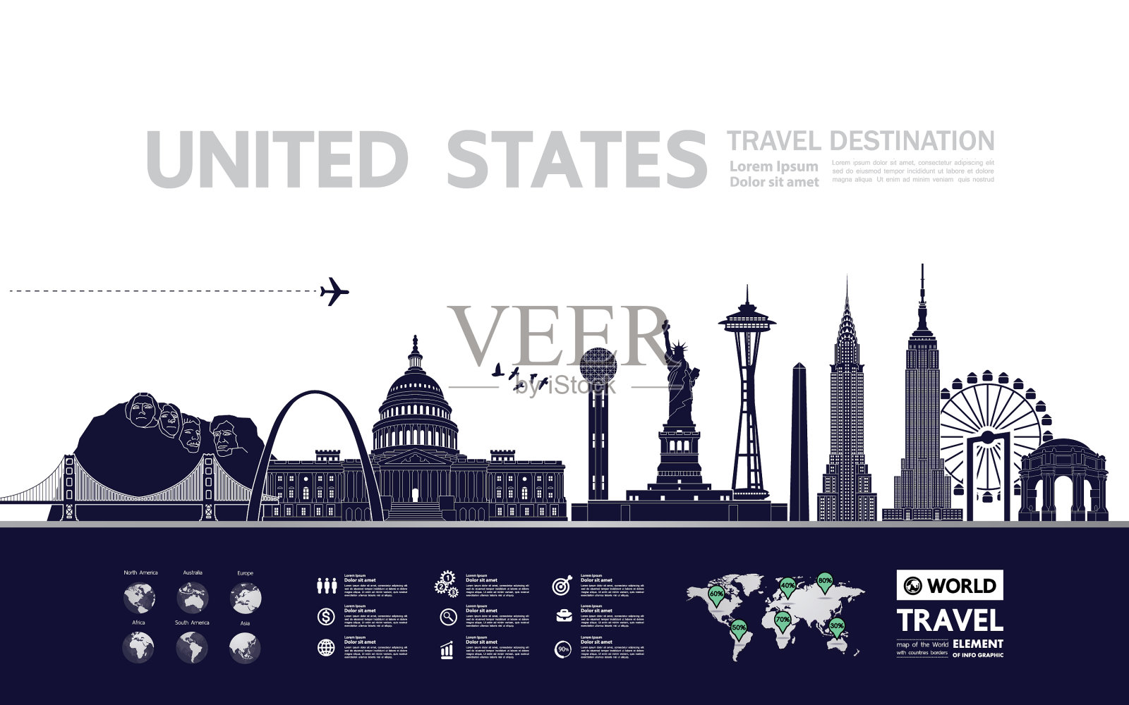 美国旅游目的地插画图片素材