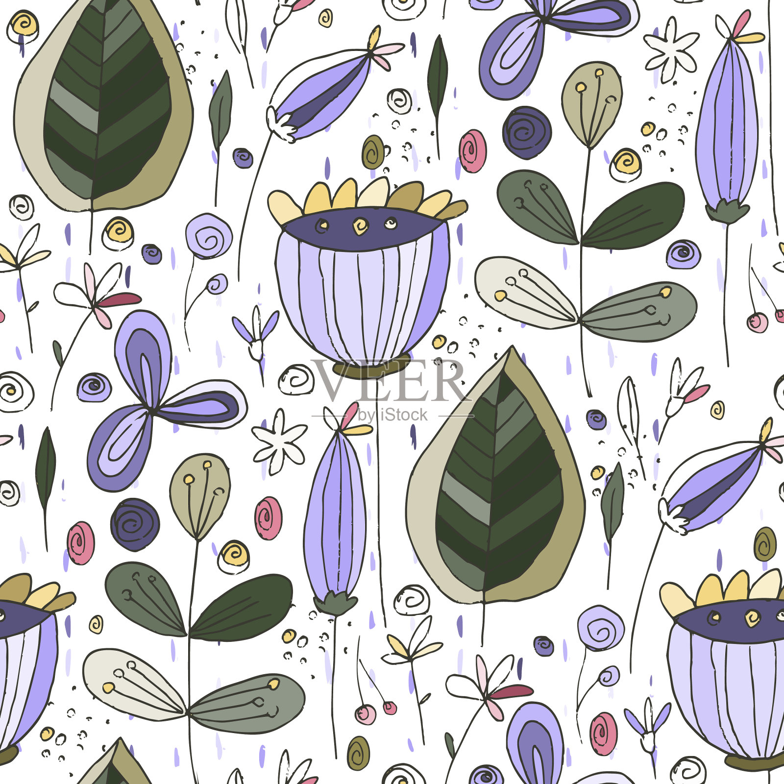 花卉涂鸦无缝图案插画图片素材