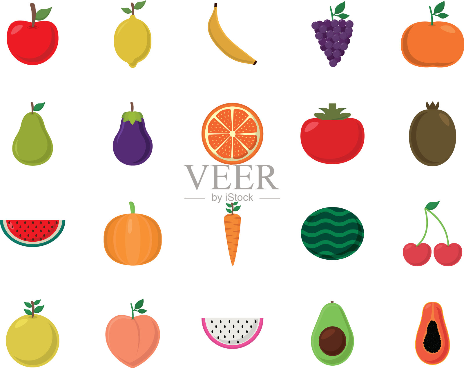 水果平面风格图标集设计图标素材