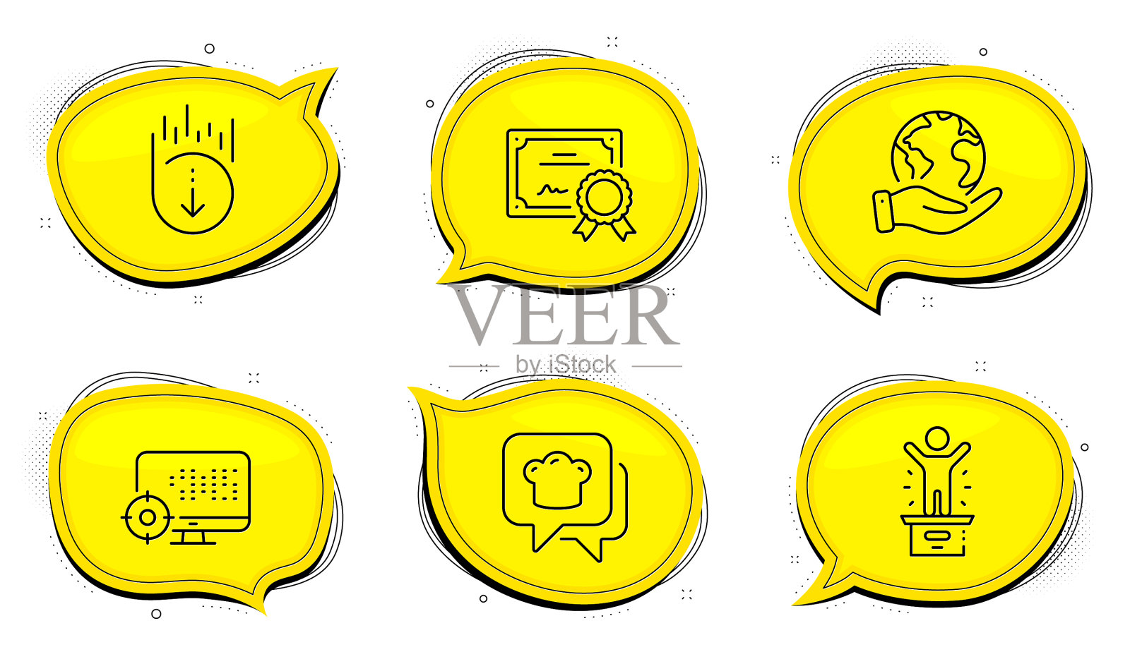 Seo烹饪帽和向下滚动图标设置赢家图标素材