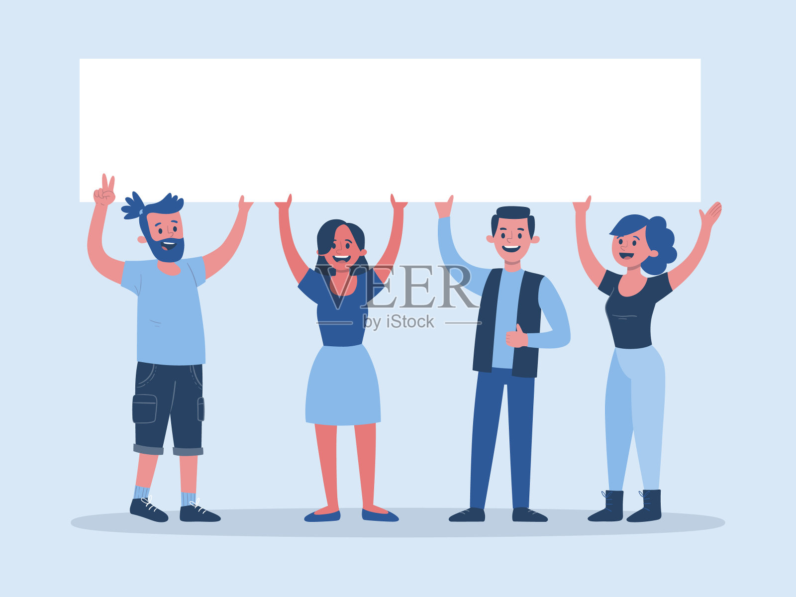 年轻人举着横幅插画图片素材