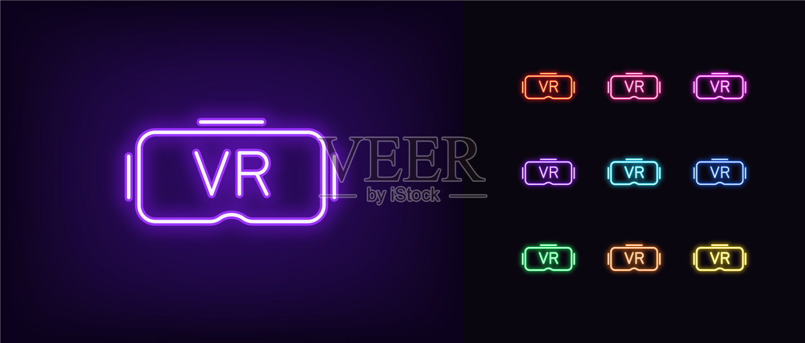 霓虹vr眼镜图标霓虹vr耳机标志图标素材